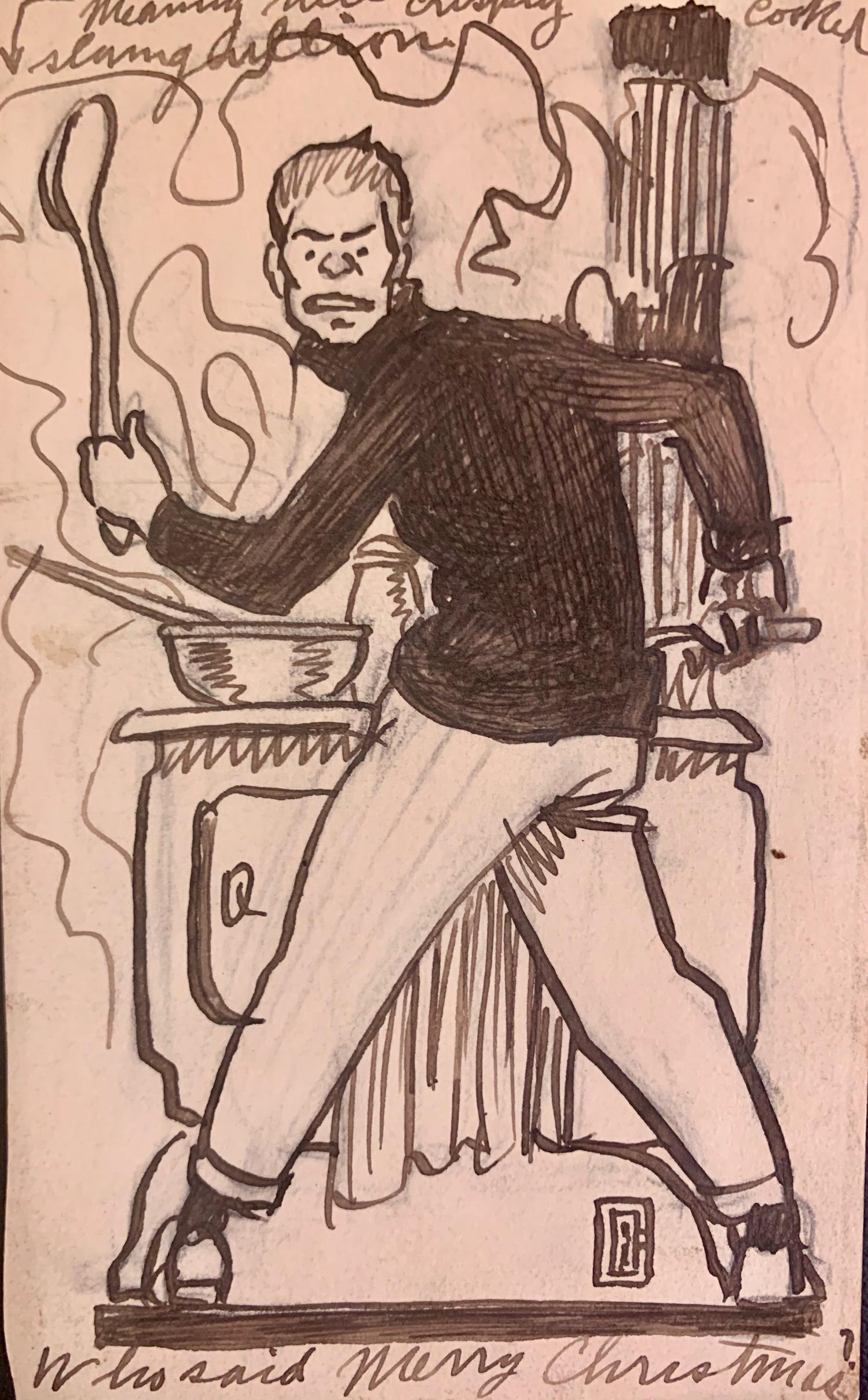 Ashcan School Christmas illustration, signed: Ashcan School Christmas illustration, signed,5 1/2 x 3 1/2", in the style of Robert Henri.