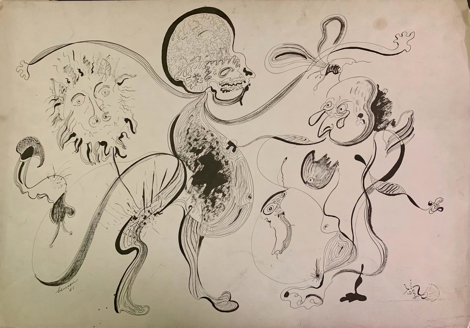 John William Benson, American Artist, Abstract: John William Birger Benson (1904-1978), American Artist, Abstract Expressionist work, pre-war modernism, signed mixed-media, sheet size, 15 x 21 3/4", Exhibited with: Kennedy Galleries, New York, NY, 