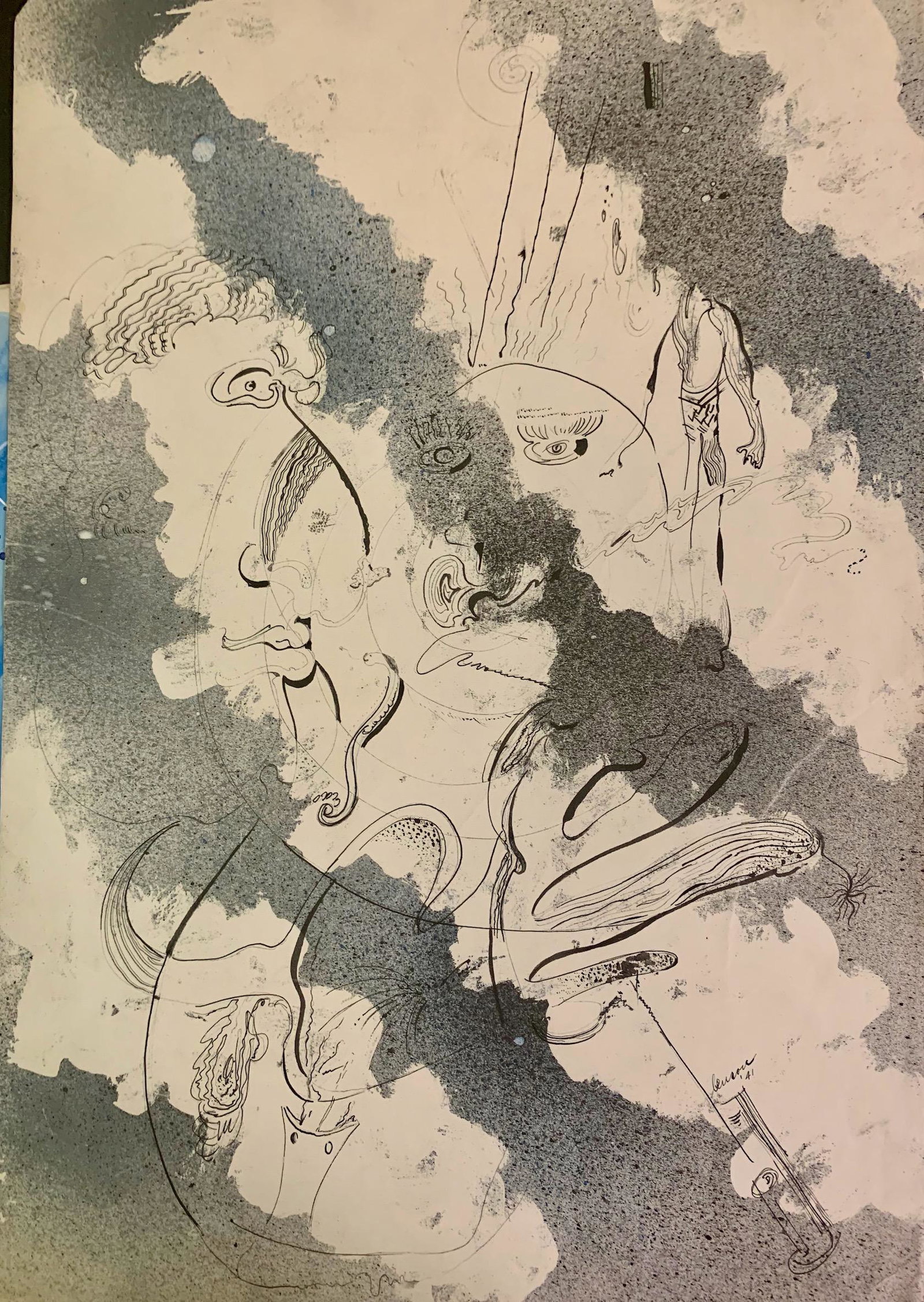 John William Benson, American Artist, Abstract: John William Birger Benson (1904-1978), American Artist, Abstract Expressionist work, pre-war modernism, signed mixed-media, sheet size, 21 3/4 x 15", Exhibited with: Kennedy Galleries, New York, NY, 