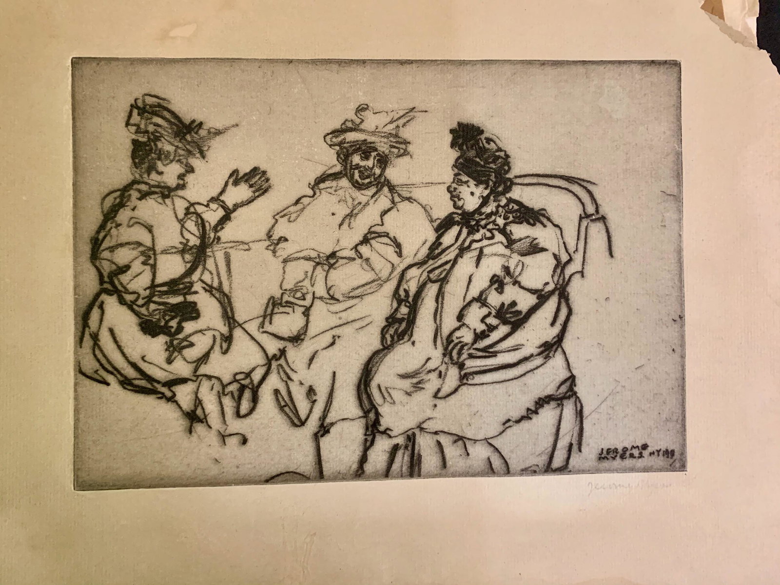 Jerome Myers, American Artist, Etching, Signed: Jerome Myers, American Artist, Etching, image size, 7 x 10", Signed Jerome Myers (March 20, 1867 – June 19, 1940) was an American artist and writer associated with the Ashcan School, particularly kn