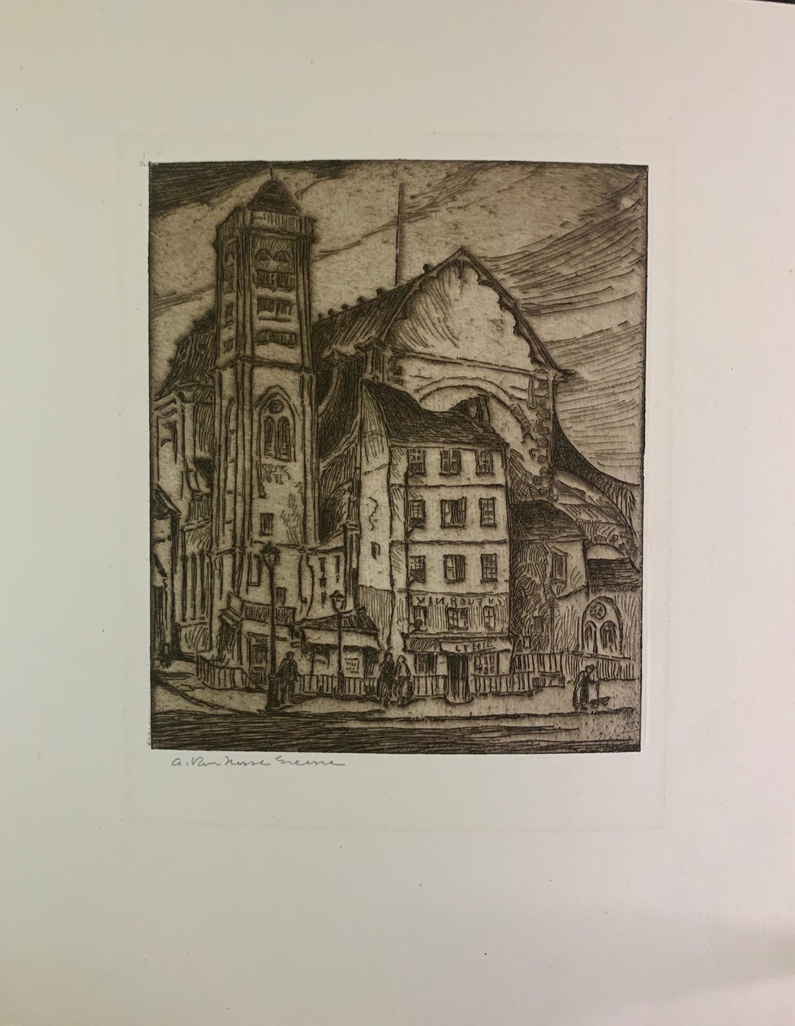Albert Van Nesse Greene, American Etching, Signed: Albert Van Nesse Greene, American Artist, Etching, image size, 6 x 5", Philadelphia, Pennsylvania City Scene, Signed