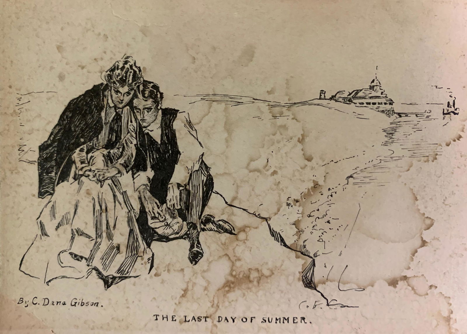 Charles Dana Gibson, American Artist Ink Signed: Charles Dana Gibson, American Artist, Pen and Ink, sheet size, 3 1/2 x 5 1/2", SignedPeddling his pen-and-ink sketches, Gibson sold his first work in 1886 to Life magazine, founded by John Ames Mitche