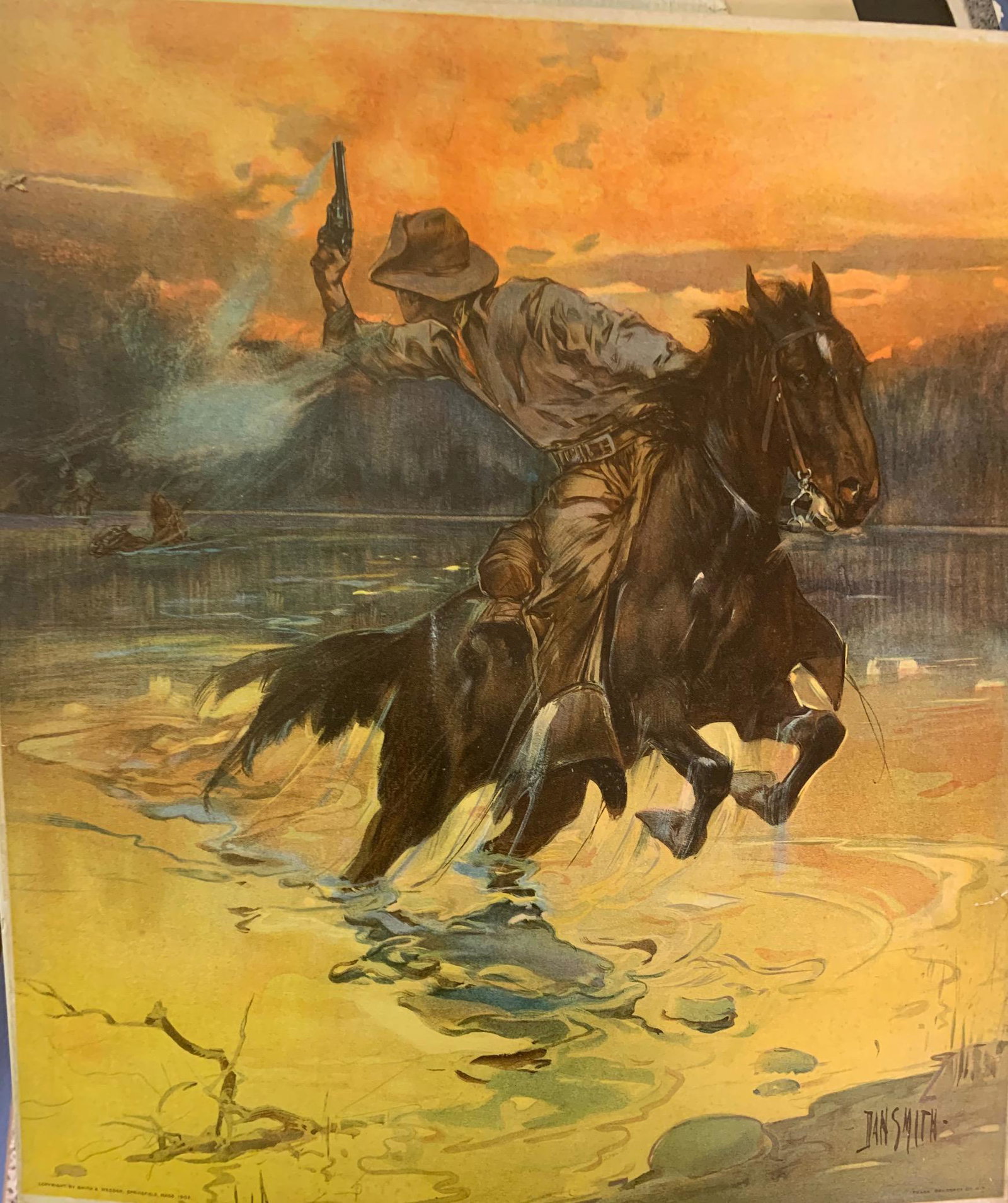Dan Smith, American Artist, Smith and Wesson: Dan Smith, American Artist, Smith and Wesson, Frank Presbrey, Grignard Litho Co., sheet size, 16 1/2 x 14 1/4", New York. 1902