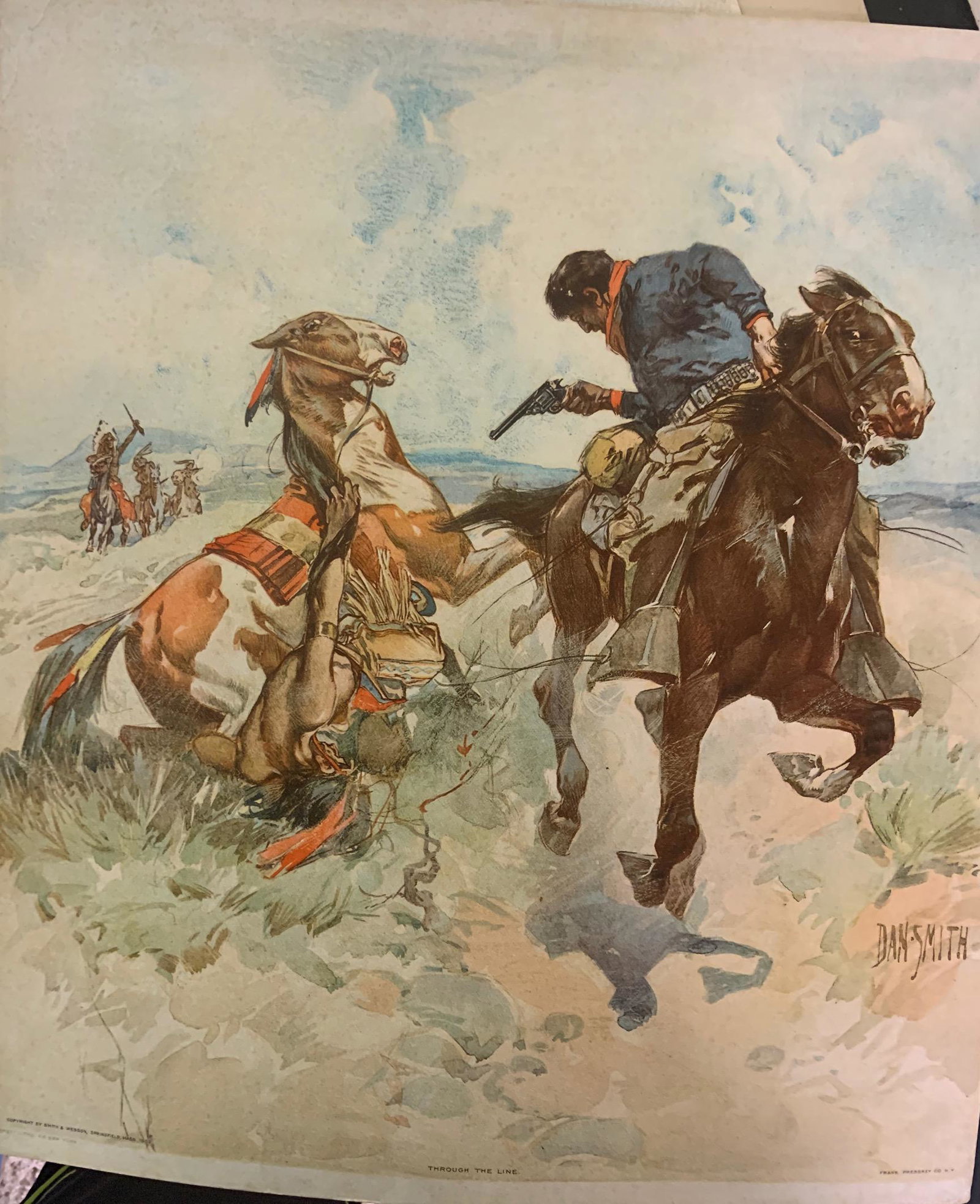 Dan Smith, American Artist, Smith and Wesson: Dan Smith, American Artist, Smith and Wesson, Frank Presbrey, Brett Litho Co., sheet size, 16 3/4 x 14 1/4", New York. 1902