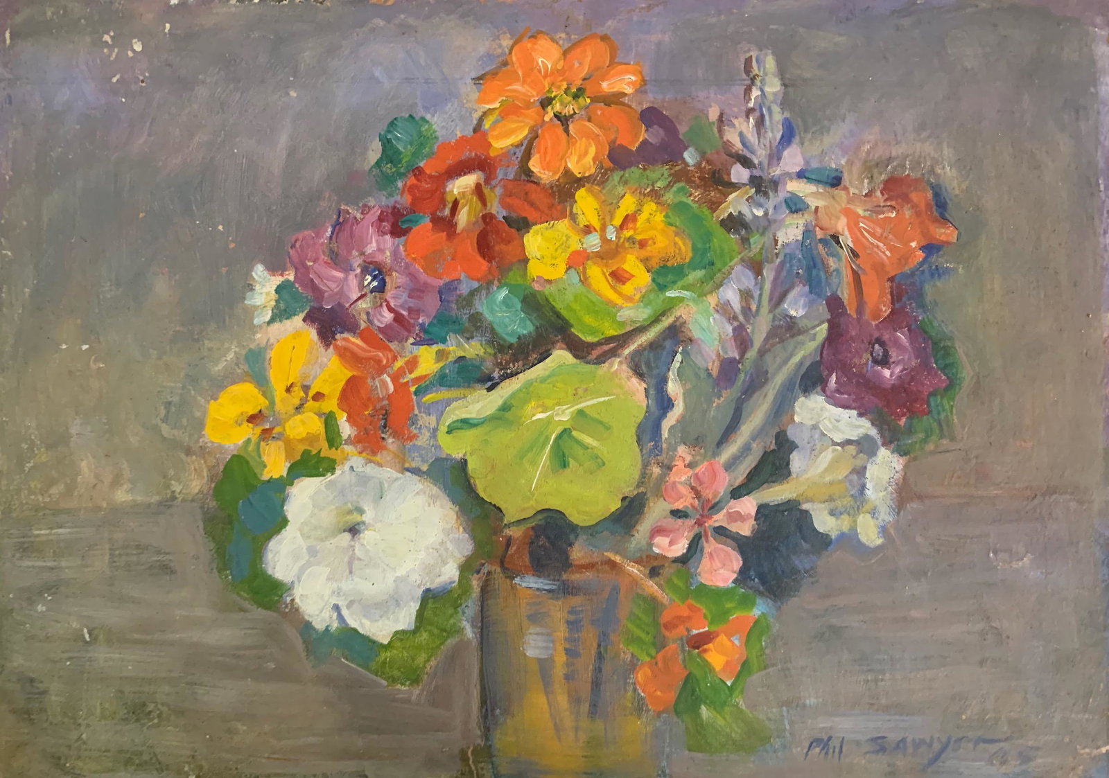 Phillip Ayer Sawyer, American Artist painting, Signed: Phillip Sawyer, American Artist, Oil painting, 10 X 13 3/4", Florida, Still Life, Signed Philip Ayer Sawyer was active/lived in Florida, Illinois / France. Philip Sawyer is known for landscape, portra