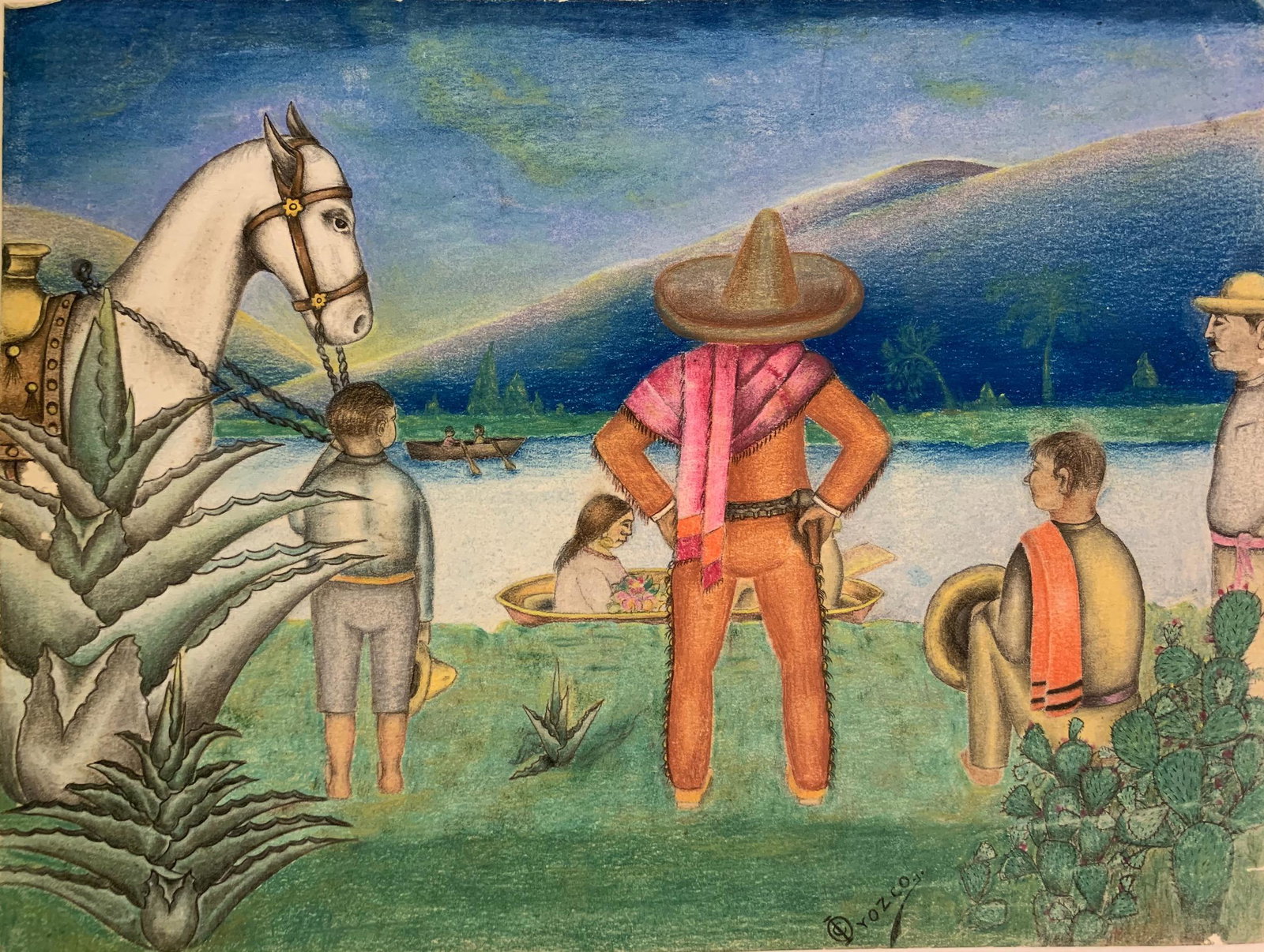 Jose Clemente Orozco Mexican Artist pastel signed: Jose Clemente Orozco, Mexican Artist, pastel, image size, 9 1/4 x 12", signed, attributed. There was a note attached that said this was an early work by Orozco. It looks to have been written by a prev