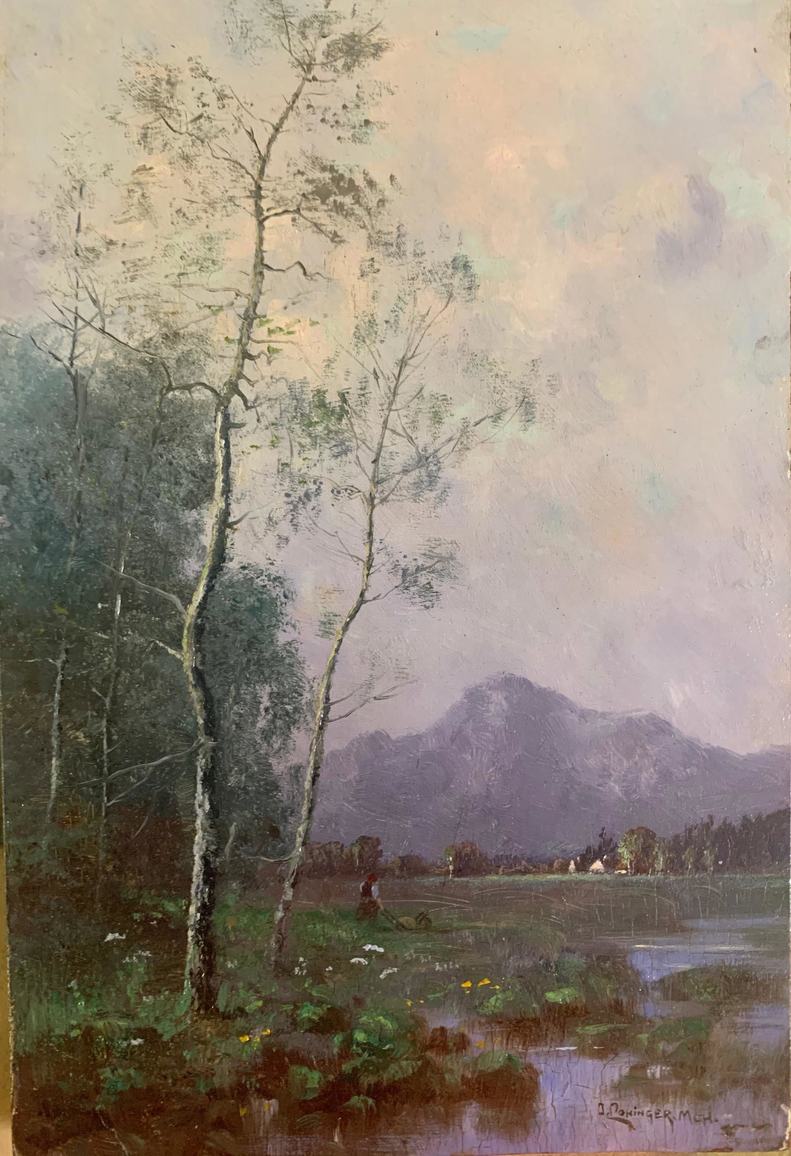 Carl Reichert, Austrian Painter, oil painting: Carl Reichert, Austrian Painter, oil painting, signs size, 9 1/2 x 6 1/3" signed, landscape Munich. Carl Reichert (1836Â–1918), Austrian animal painter. Sometimes signed with the pseudonyms Â„J.