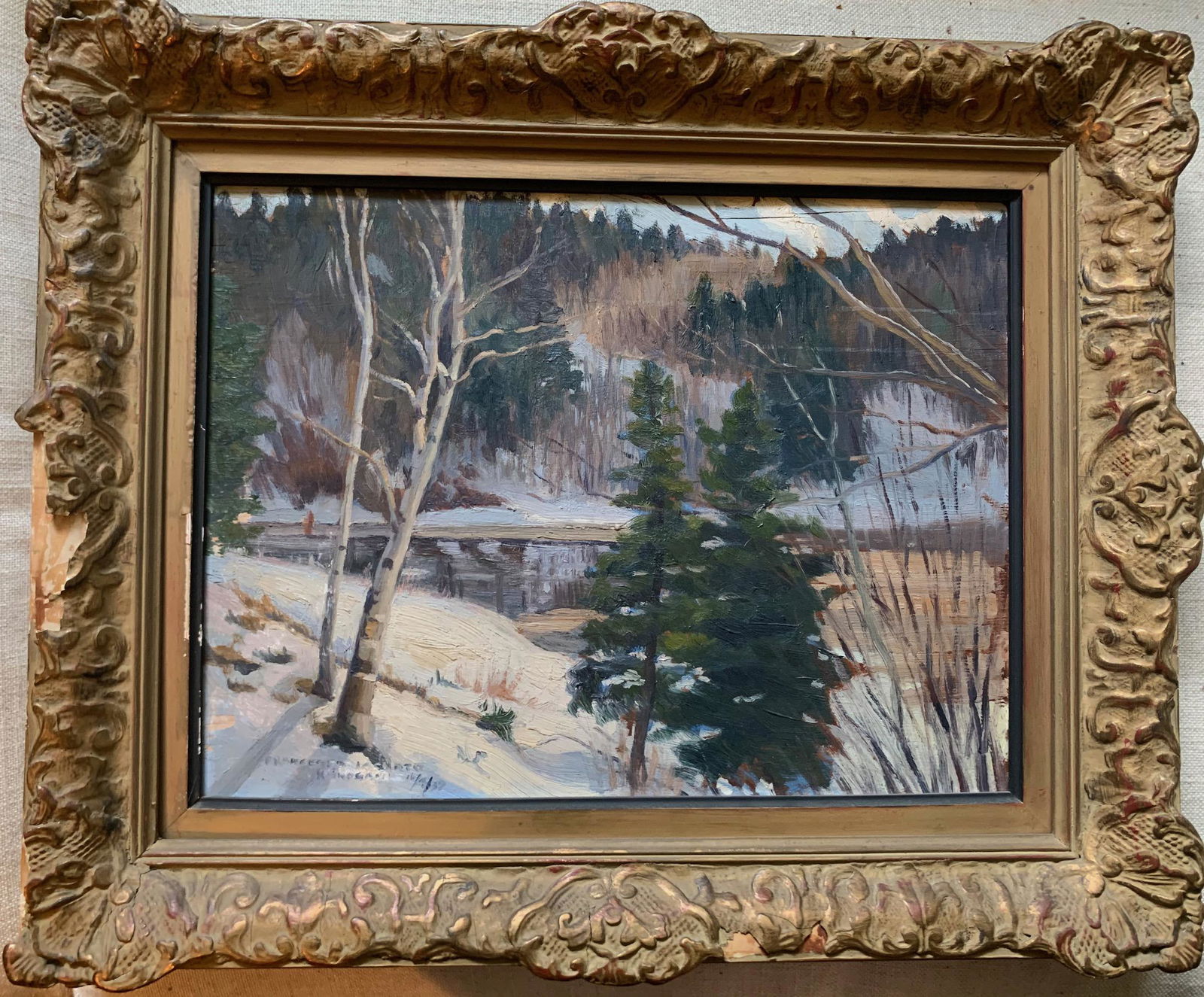 Francesco Iacurto, Canadian Artist, oil painting: Francesco Iacurto, Canadian Artist, oil painting, board size, 12 1/2 x 16 1/2", dated 1932, Kenogami, Quebec, Canada