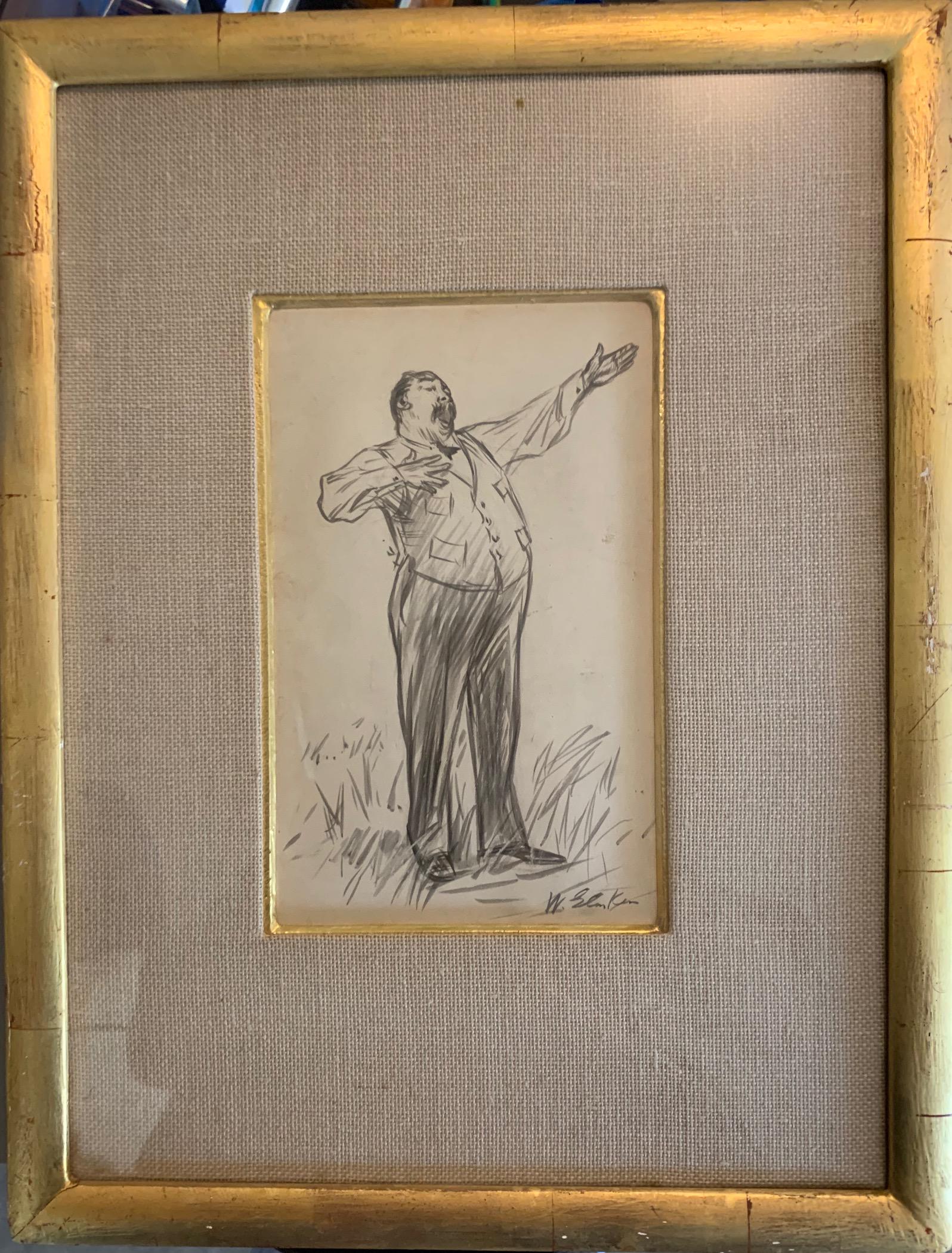 William Glackens, American, Graphite, signed: William Glackens, American Artist, Graphite, sight size, 9 x 5 1/2", signed, about 1913, Saturday Evening Post, "The Castaway Brokers", Chicago, Illinois.William James Glackens (March 13, 1870 – May