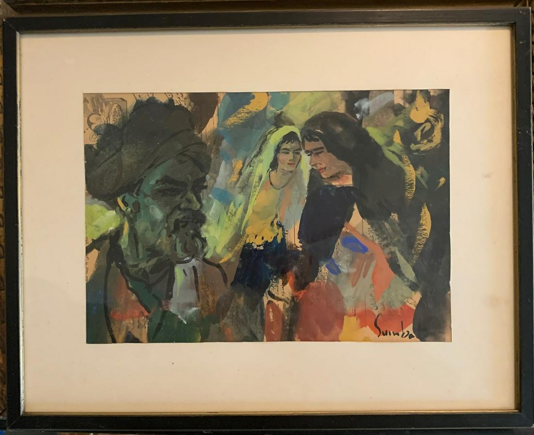Sumbat Der Kiureghian, Iranian artist, signed: Sumbat Der Kiureghian, Iranian artist, gouache, sight size, 6 3/4 x 9 3/4", signed Sumbat Der Kiureghian was born on October 19, 1913, in New Julfa (the Iranian city of Isfahan's Armenian quarter), in