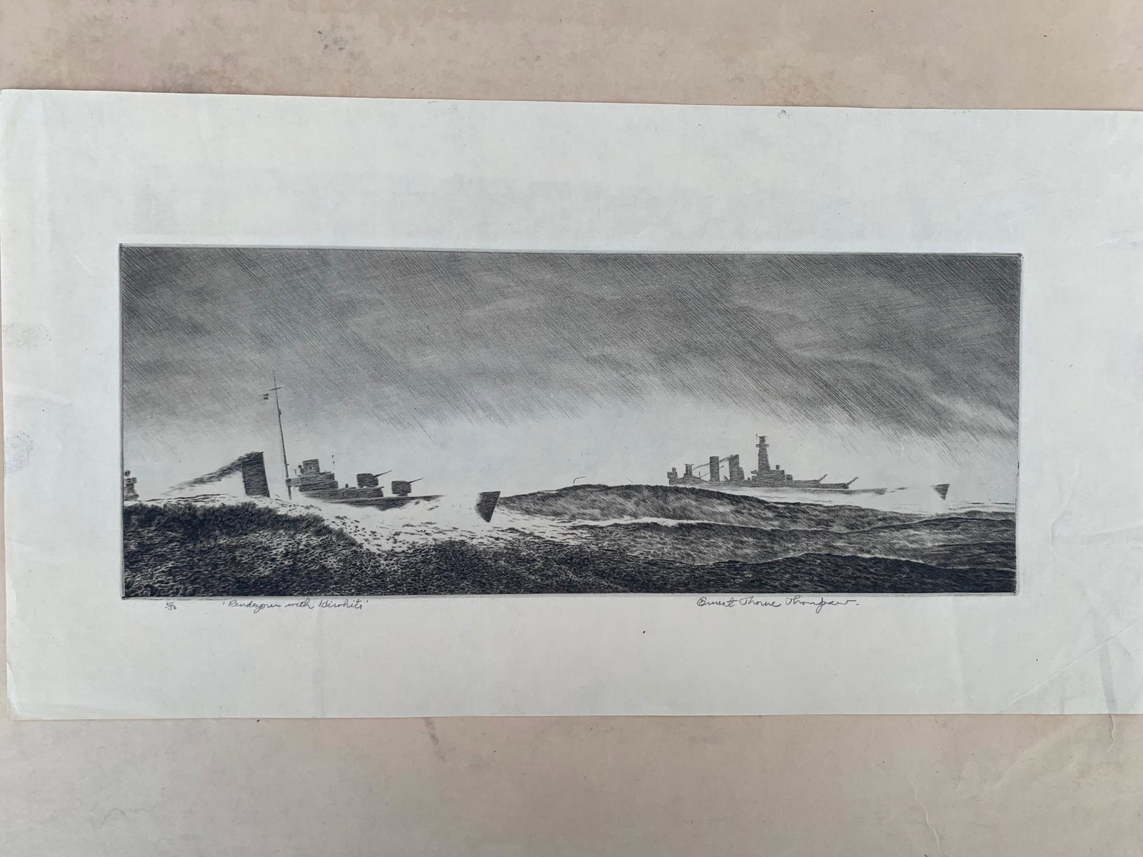 Ernest Thorne Thompson, American Artist signed: Ernest Thorne Thompson, American Artist, Etching signed," Rendevous with Hirohito", 2/50. Ernest Thorne Thompson (1897-1992) NÃ© Ã St Jean, Nouveau Brusnswick le 8 novembre, et dÃ©cÃ©dÃ© le