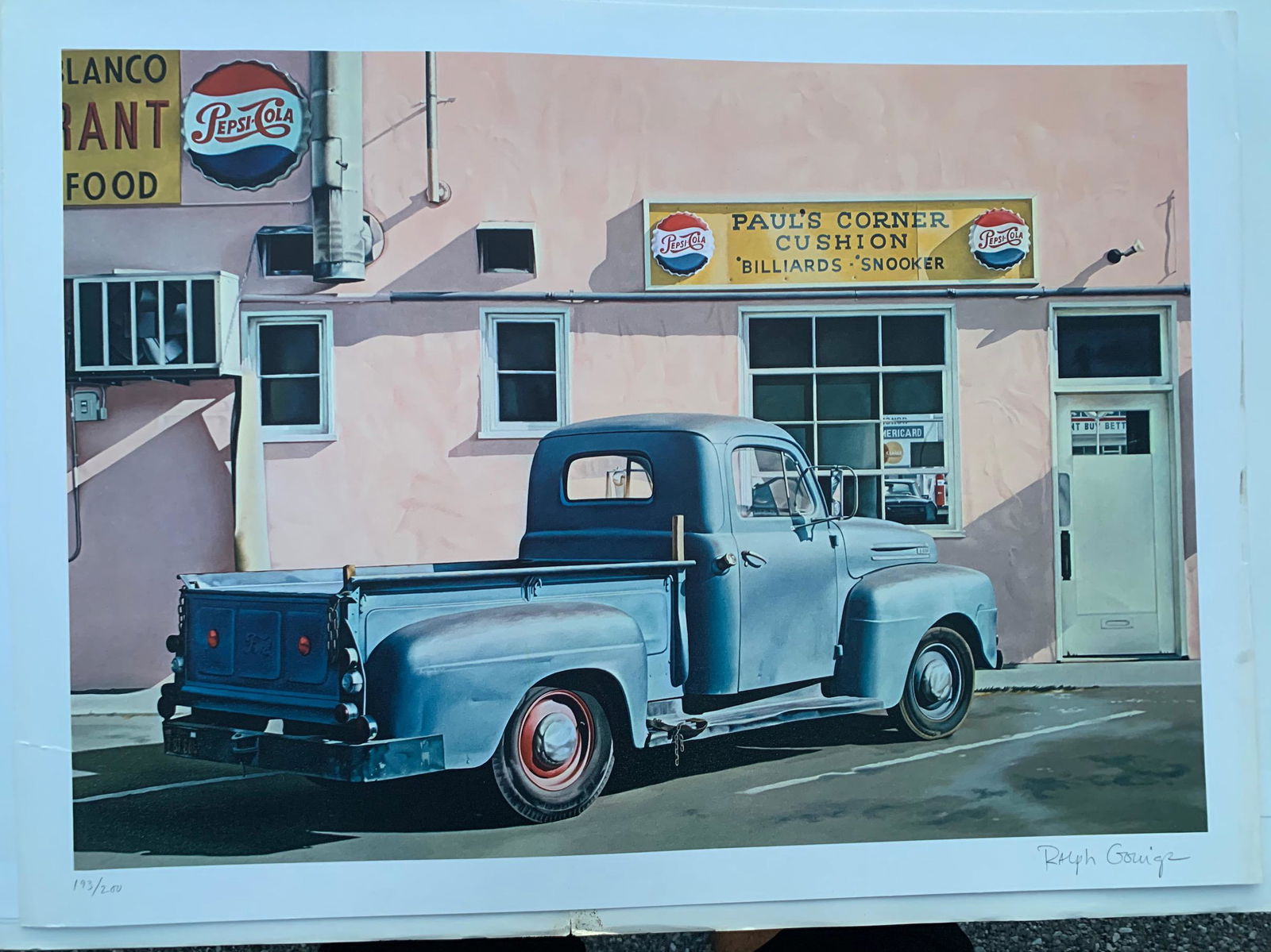 Ralph Goings, American Artist, lithograph, signed: Ralph Goings, American Artist, offset colored lithograph, signed, 193/200