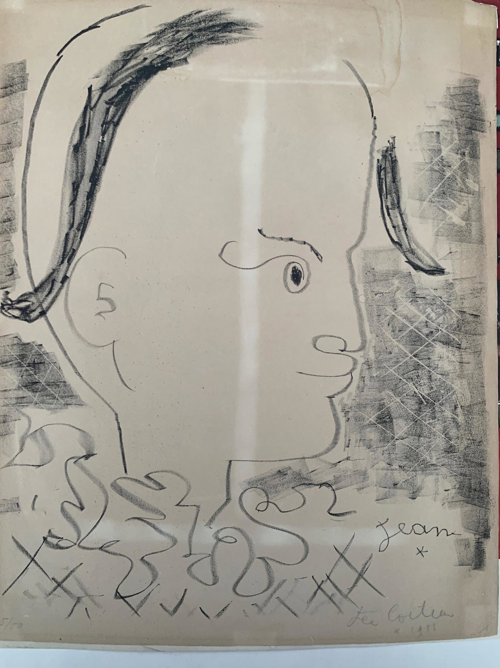 Jean Cocteau, French Artist, lithograph, signed: Jean Cocteau, French Artist, lithograph, sheet size, 16 x 12 3/4"., signed, "Jean", 1933