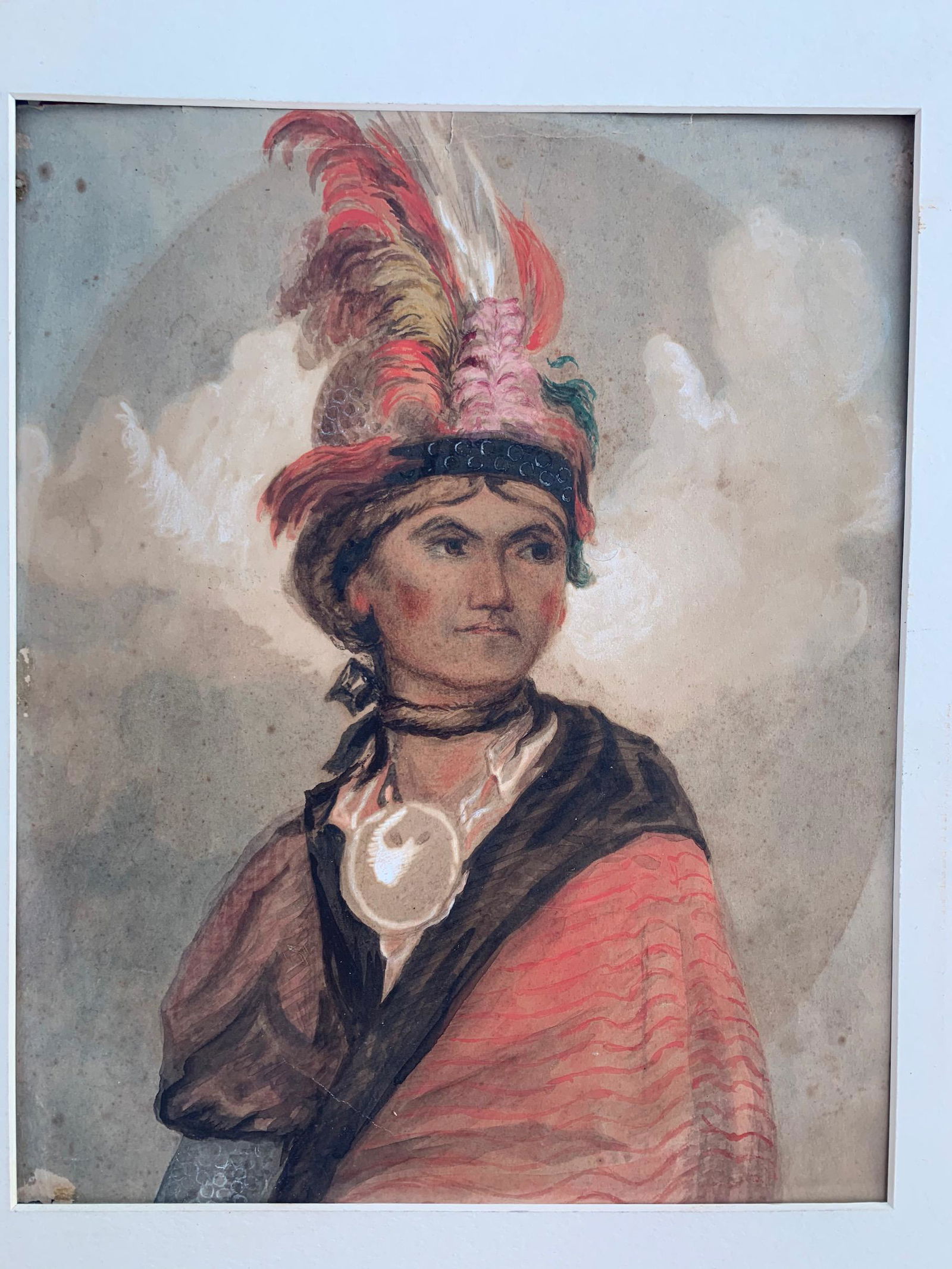 19th Century American Native American Indian: 19th Century American image of Native American Indian, , watercolor over graphite, School of George Catlin