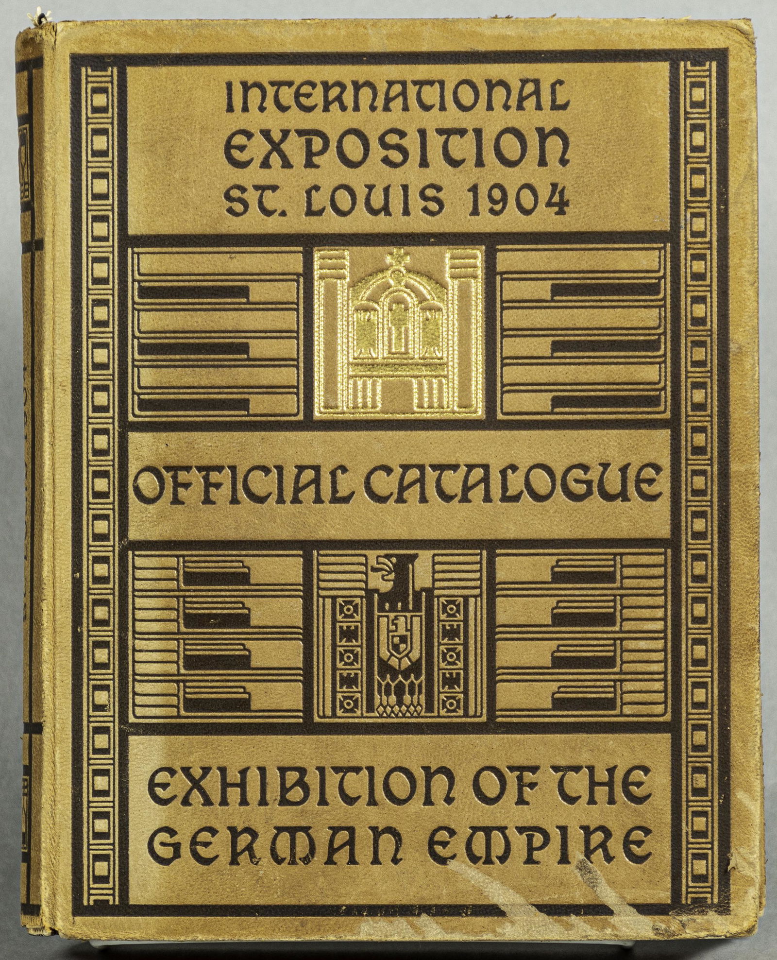 Peter Behrens (German 1868-1940) designed book of St.: "Official Catalogue, Exhibition of the German Empire: International Exposition St. Louis 1904" by Peter Behrens (German 1868-1940), 300 printed in English, leather.