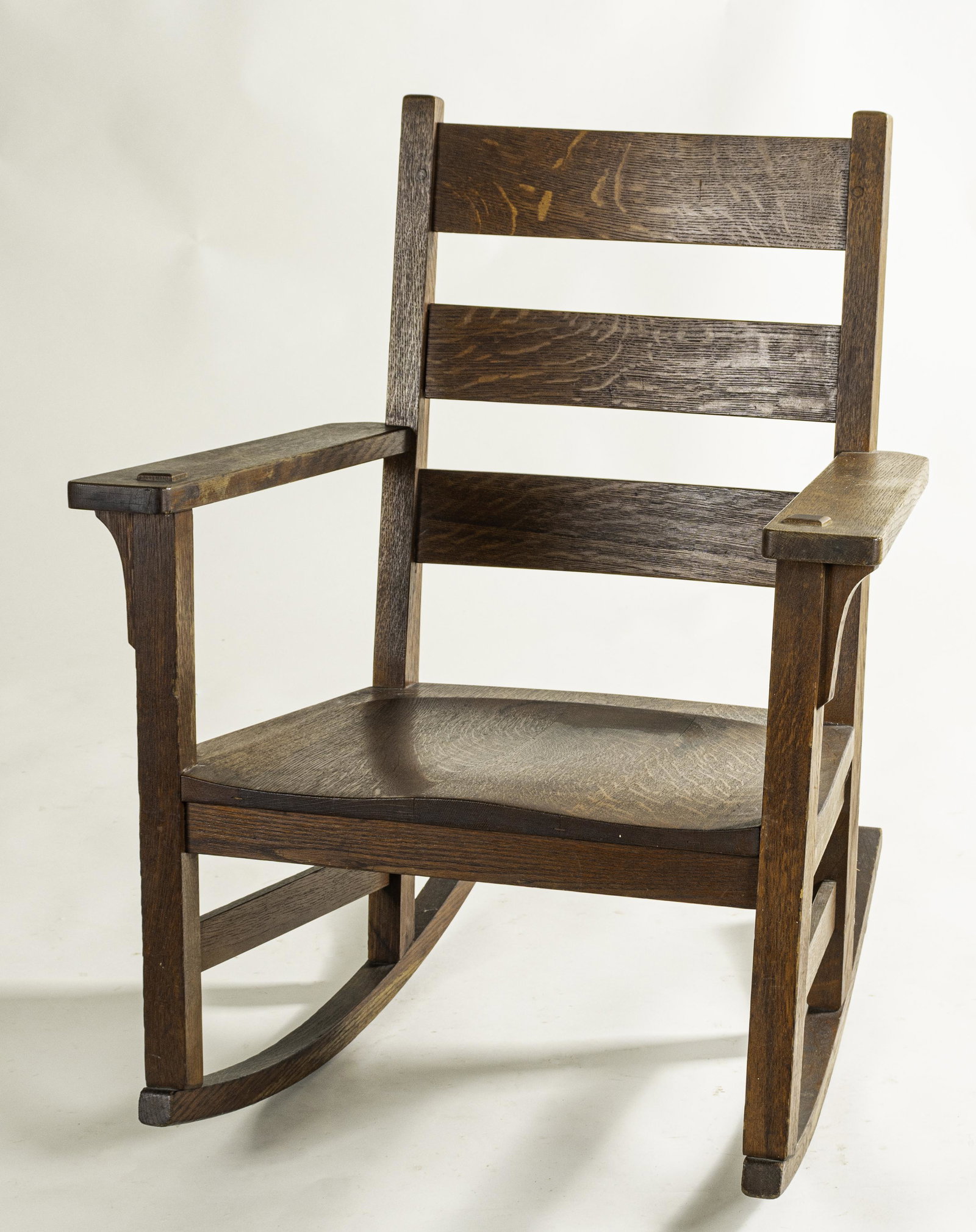 Stickley Brothers Arts & Crafts Rocking Chair: Grand Rapids, MI, ca. 1910. Oak, marked #527, 32.5 x 27 x 28.5"
