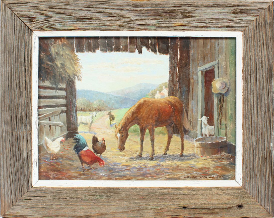 Vintage Kentucky Barn Animal Landscape Signed Painting (1 of 8)