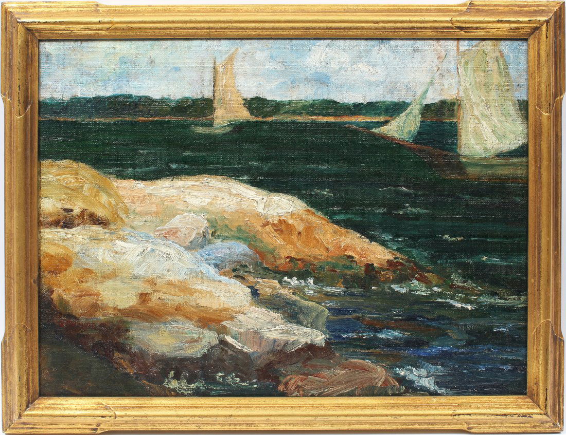 Antique New England Gloucester Coastal Oil Painting (1 of 4)
