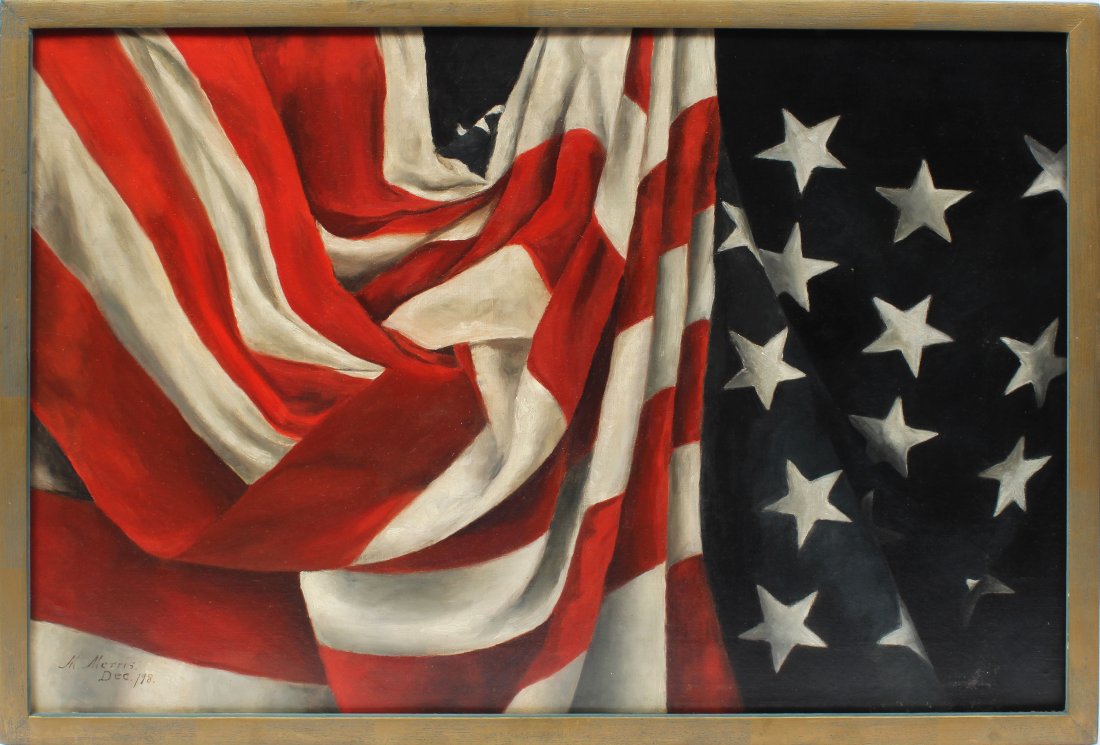 American Flag Trompe L'Oeil Still Life Oil Painting 19c (1 of 6)