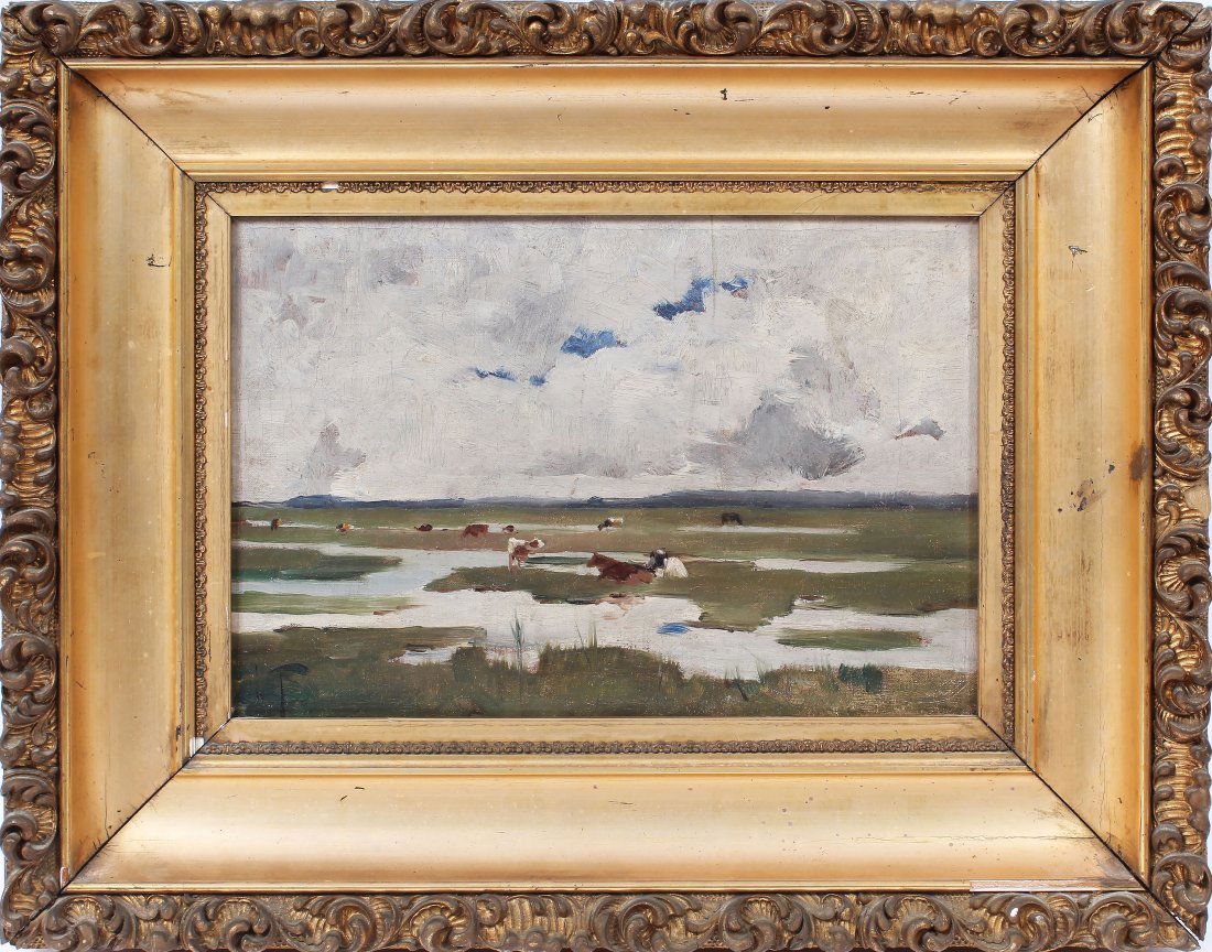 American School Impressionist Cow Signed Oil Painting (1 of 6)