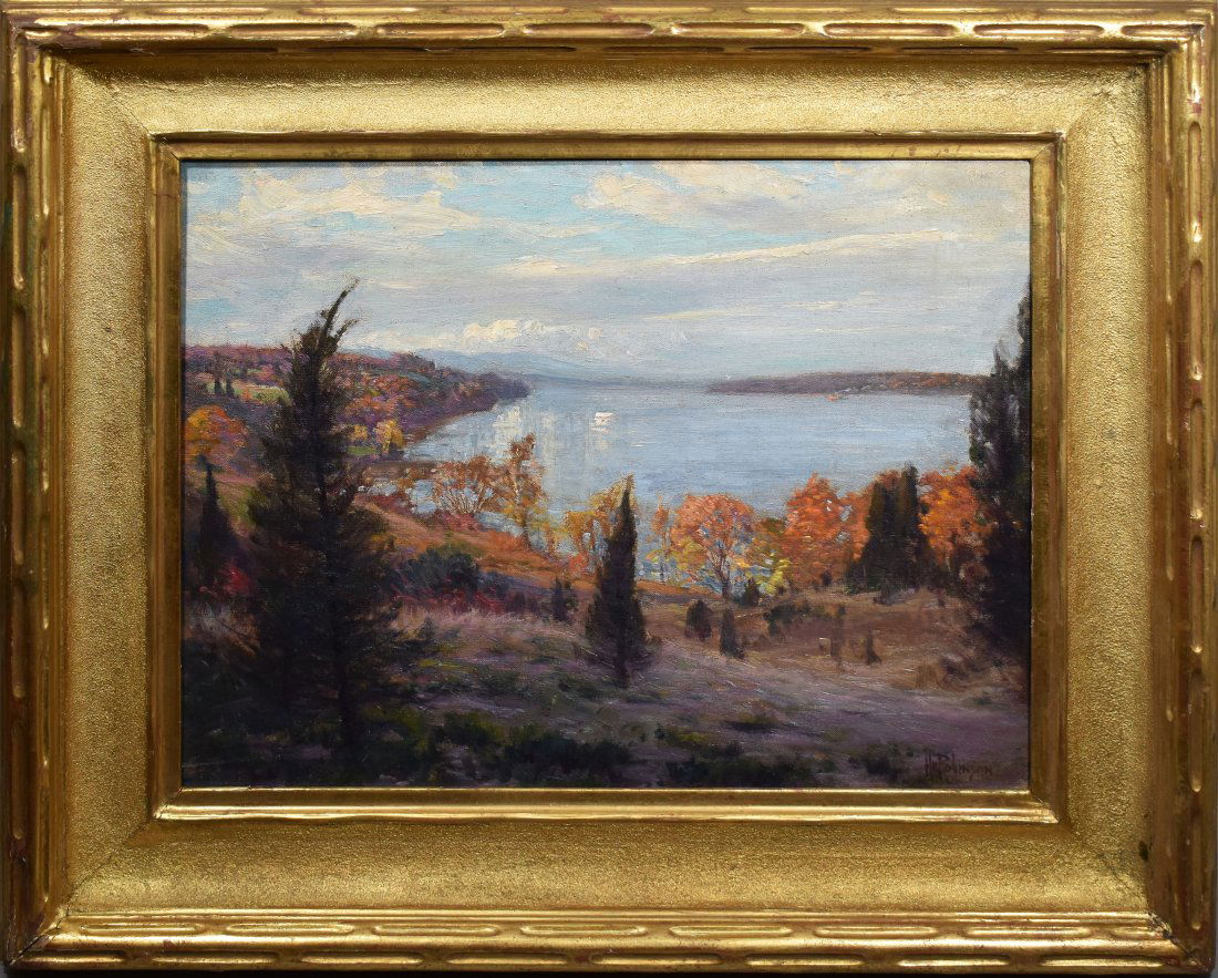 Antique Impressionist Hudson River Fall Oil Painting (1 of 6)