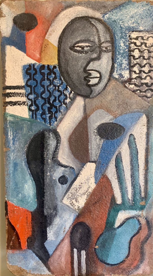 Cubist Painting African American Subject: O/B, unsigned, 22 1/2 x 12 1/2", early pre-war abstract depicting an African-American subject.