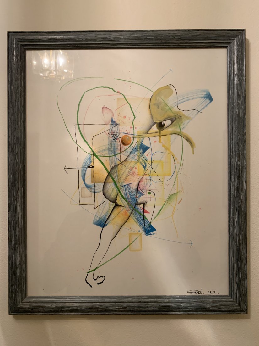 Abstract Expressionist watercolor illegible signature: mixed media, SLR, 16 1/2 x 13 1/2", Female Nude