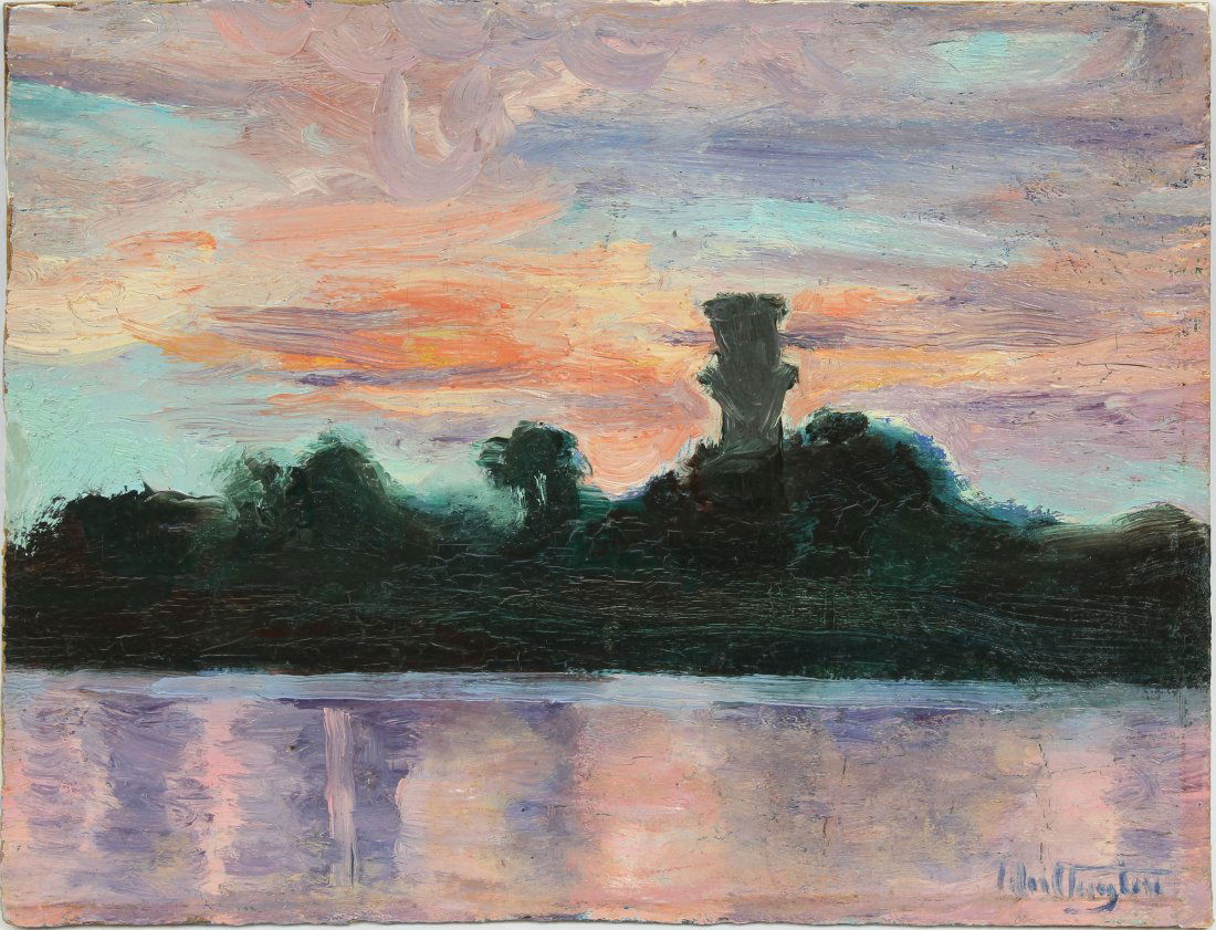 Antique Sunset American School Lake Landscape Painting (1 of 7)