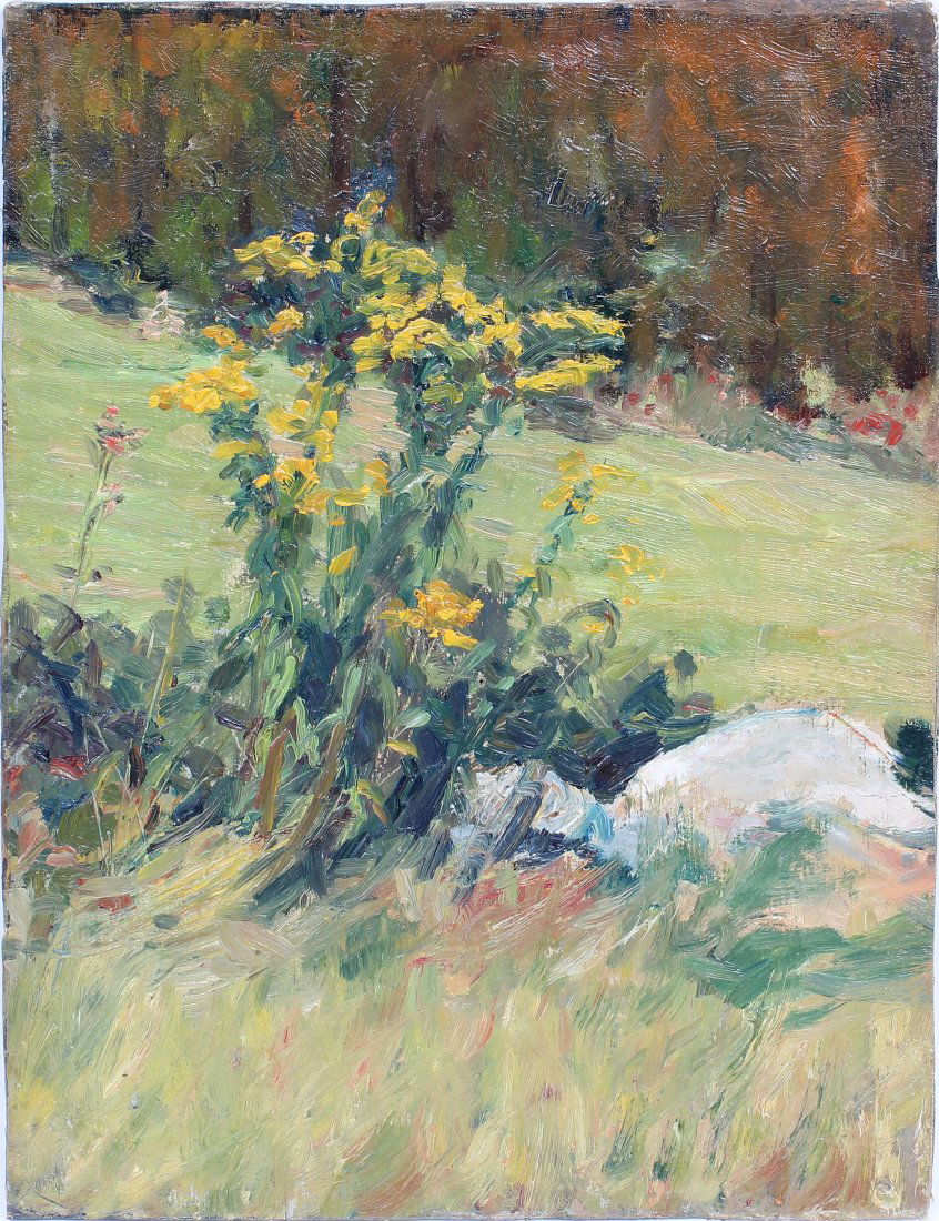 Antique American School Wild Flower Landscape Painting (1 of 4)