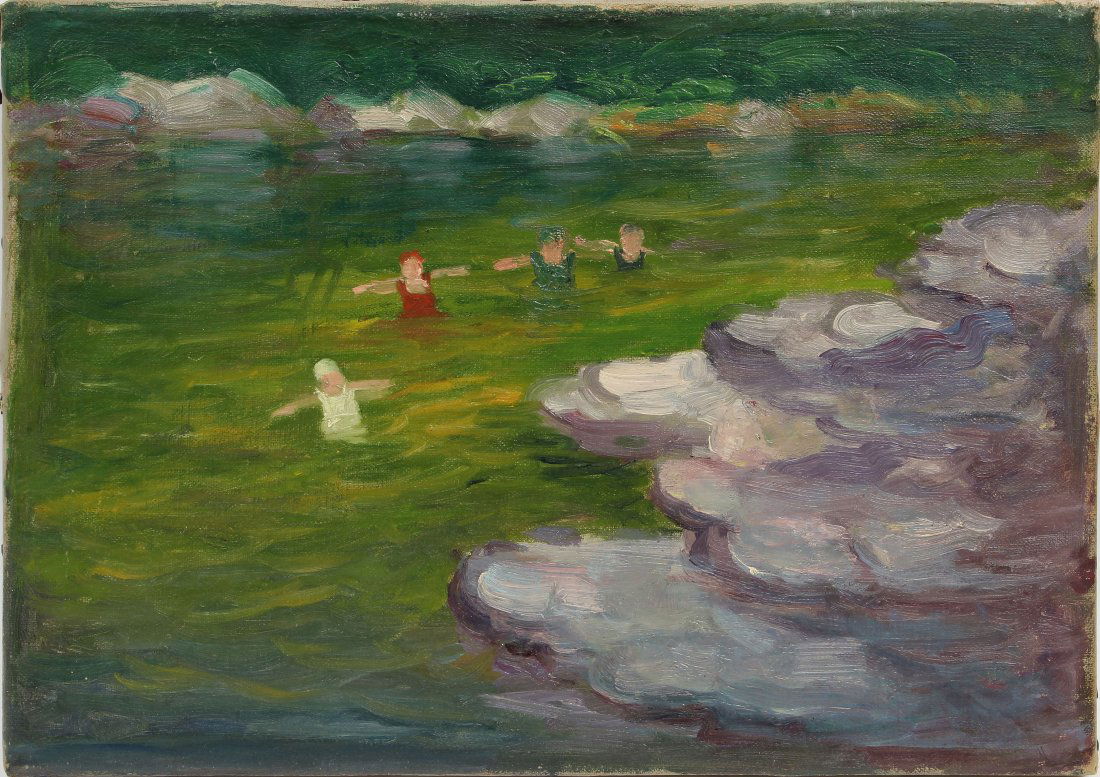 American Impressionist Ashcan School Swimming Painting (1 of 4)