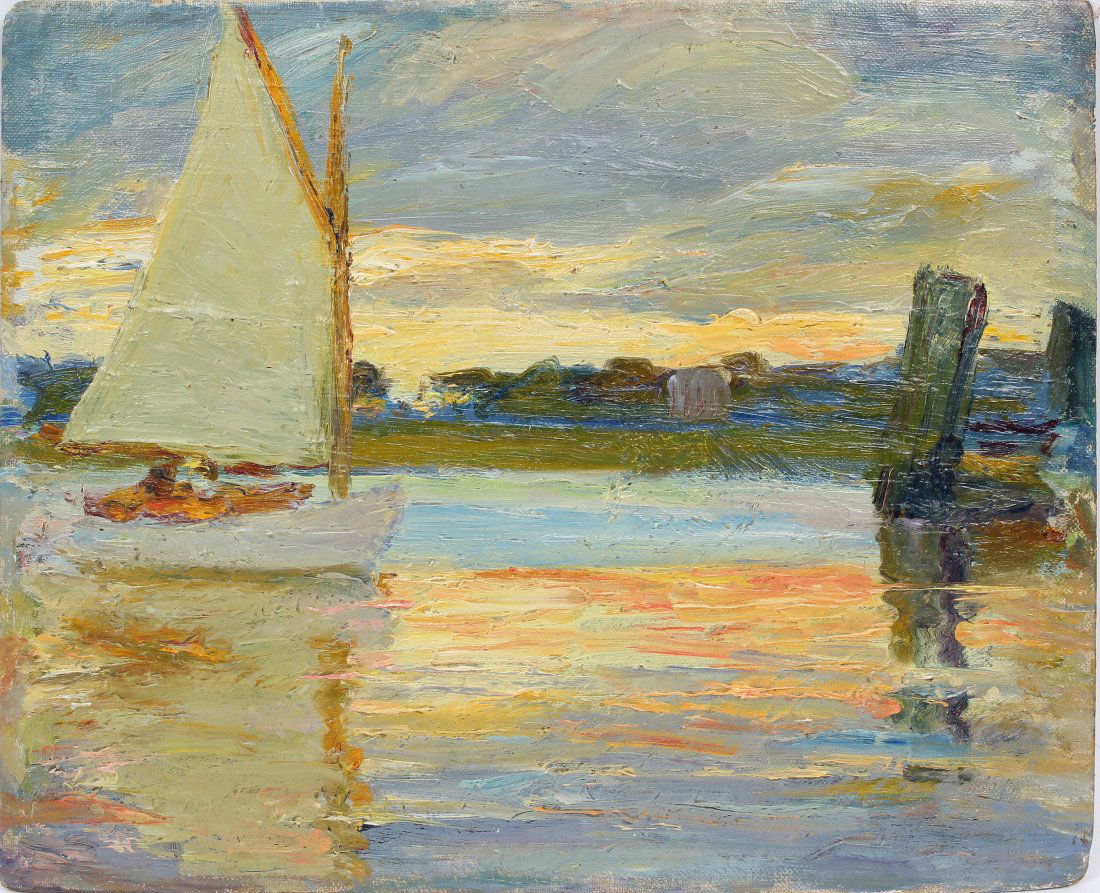 Antique American School Peconic Bay Seascape Painting (1 of 5)