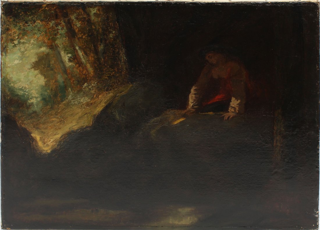 Antique French Barbizon SIgned Forest Portrait Painting (1 of 6)