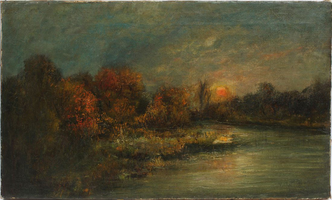 Blazing Sunset American Modernist Antique Oil Painting (1 of 6)