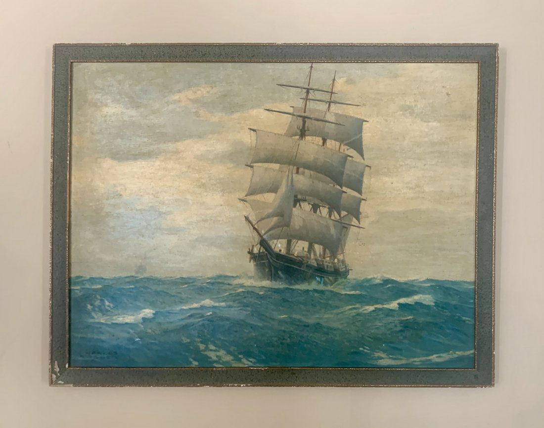 Charles Rosner American Artist Impressionist Nautical: Charles Rosner, O/B, 17 3/4 x 23 1/2", SLL, American Bark, Minnie Allen of Boston, Born to a doctorÂ’s family in Langendorf, Germany, Charles RosnerÂ’s childhood included family holidays in the