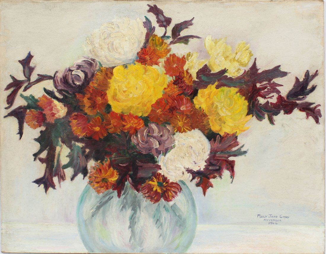 Mary Gray Listed Flower Still Life Signed Oil Painting (1 of 7)