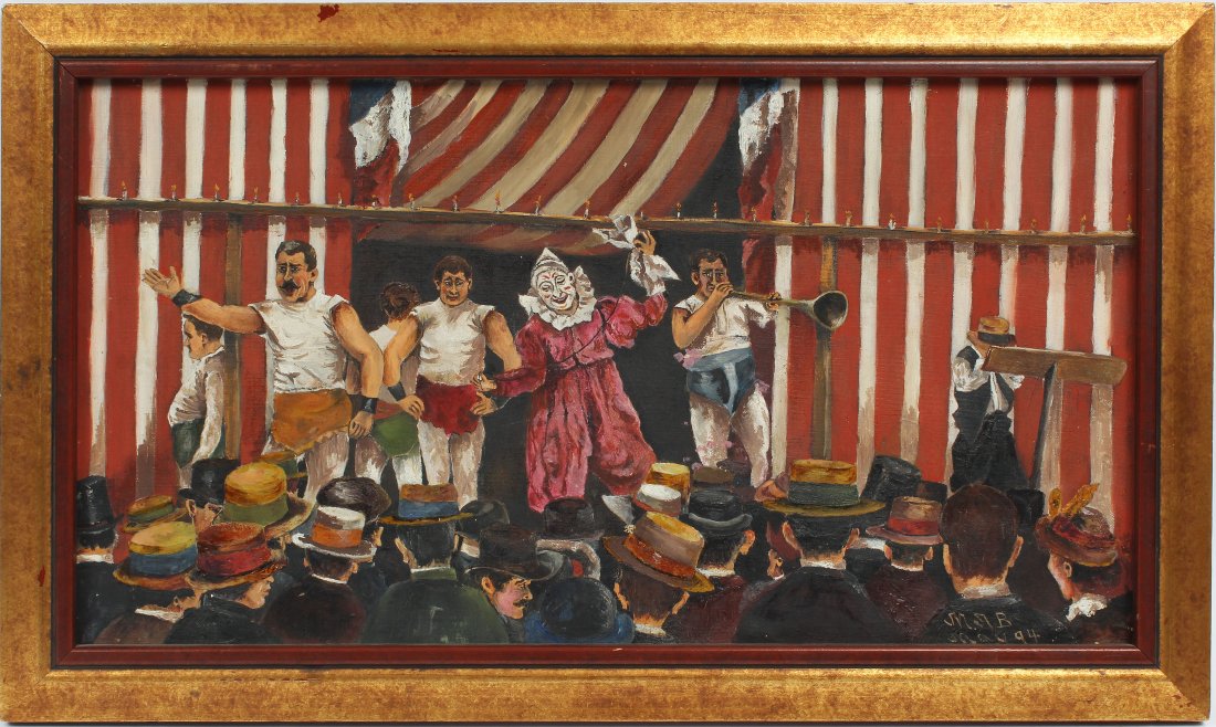 WPA Strong Man Coney Island Carnival Oil Painting (1 of 5)