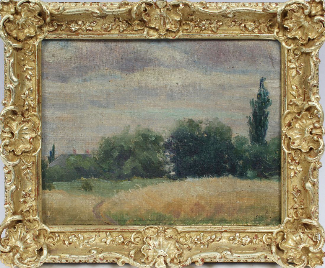Antique Impressionist Landscape Painting Carved Frame (1 of 5)