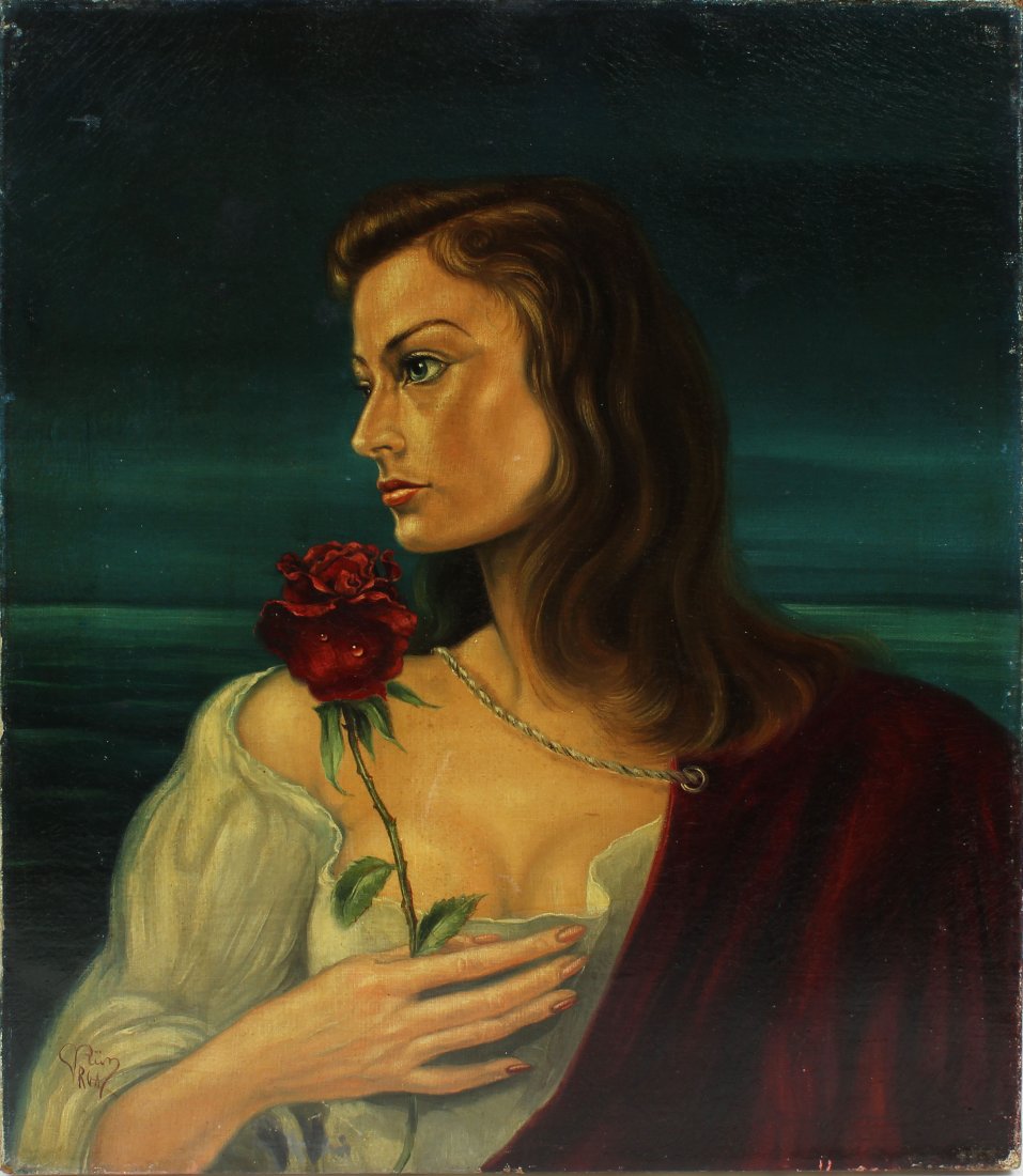 Antique American Modernist Surreal Portrait OC Painting (1 of 6)