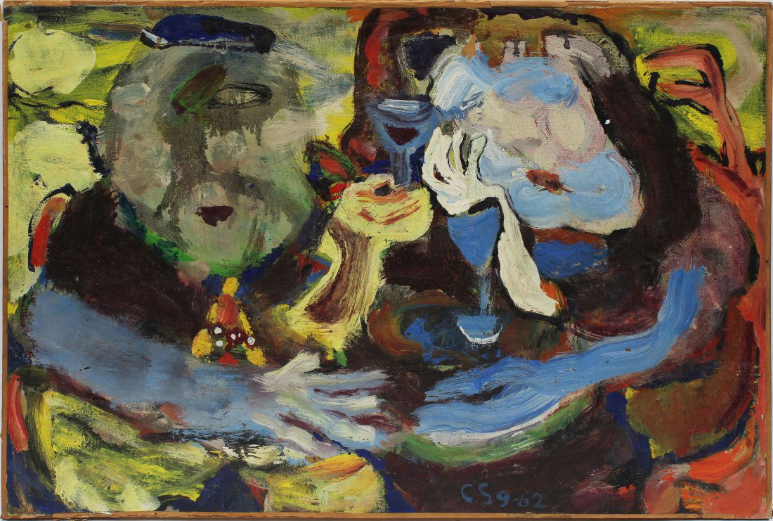 Abstract Expressionist Cafe Interior Signed OC Painting (1 of 7)