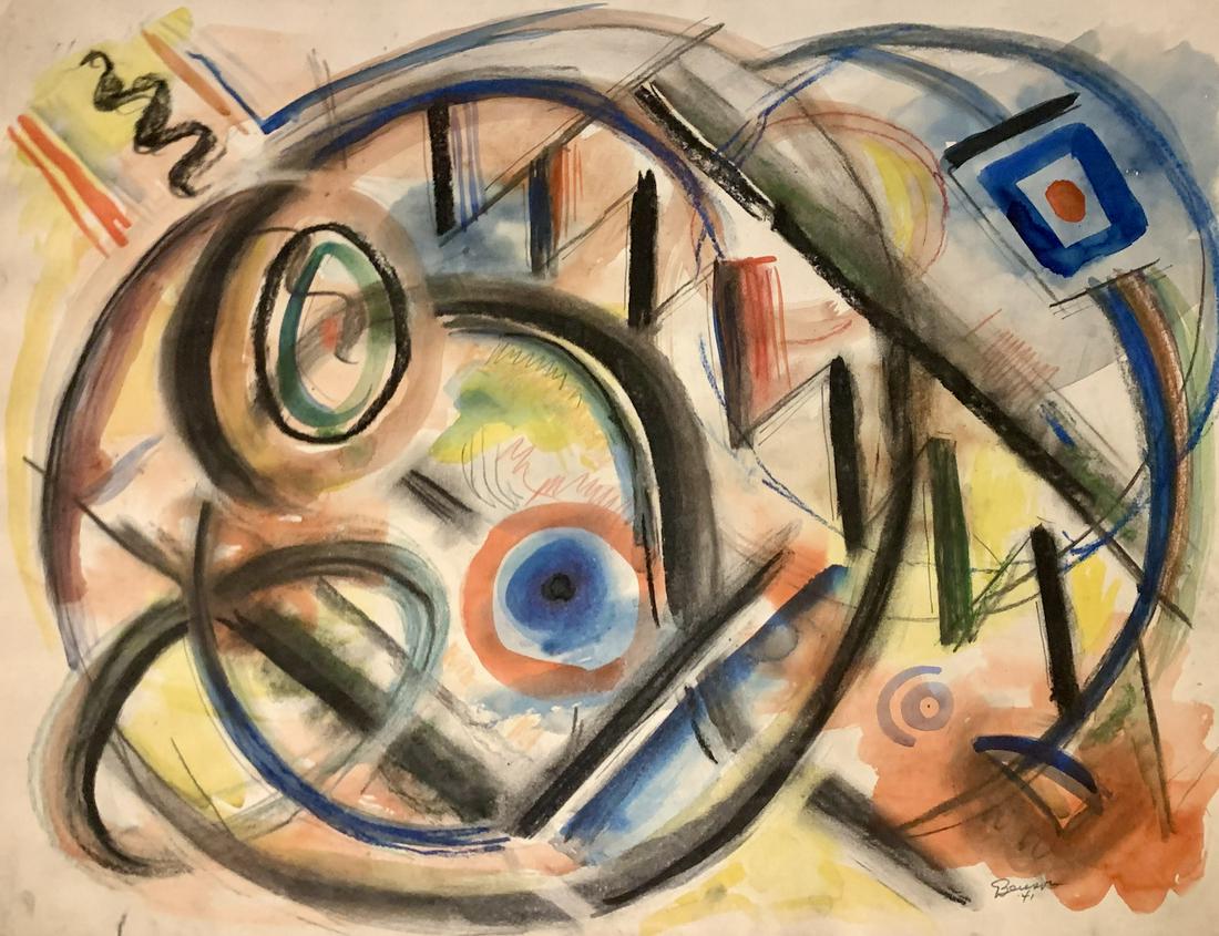 John William Benson, American Artist, Abstract: John William Birger Benson (1904-1978), American Artist, Abstract Expressionist work, pre-war modernism, signed lower right (SLR), mixed media, 1941. Exhibited with: Kennedy Galleries, New York, NY, s
