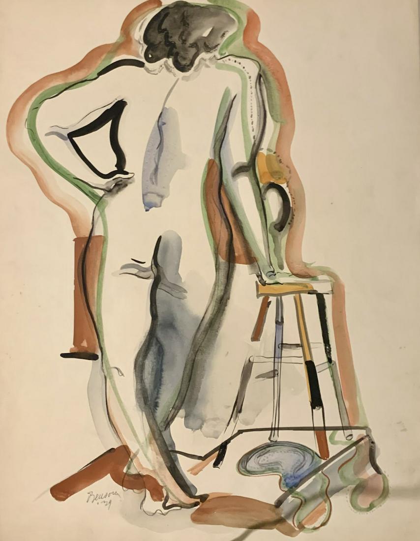 John William Benson, American Artist, Abstract: John William Birger Benson (1904-1978), American Artist, Abstract Expressionist work, pre-war modernism, signed lower right (SLR), mixed media, 1939. Exhibited with: Kennedy Galleries, New York, NY, s