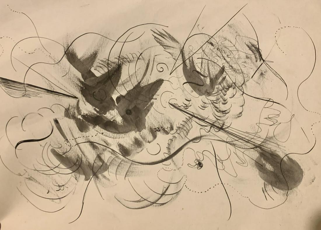 John William Benson, American Artist, Abstract: John William Birger Benson (1904-1978), American Artist, Abstract Expressionist work, pre-war modernism, estate stamped, mixed media, 1938. Exhibited with: Kennedy Galleries, New York, NY, show of mar
