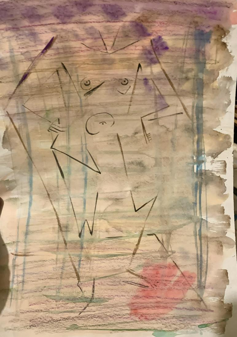 John William Benson, American Artist, Abstract: John William Birger Benson (1904-1978), American Artist, Abstract Expressionist work, pre-war modernism, estate stamped, mixed media, 1938. Exhibited with: Kennedy Galleries, New York, NY, show of mar