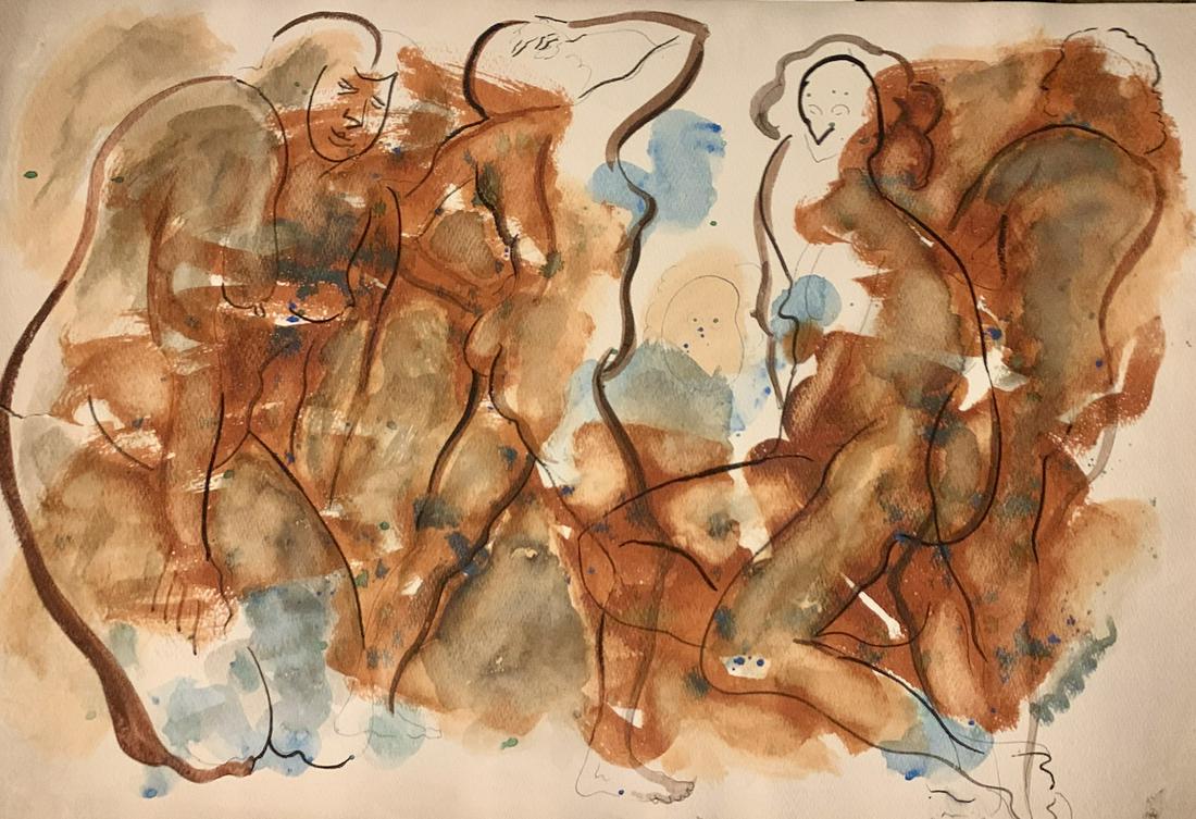 John William Benson, American Artist, Abstract: John William Birger Benson (1904-1978), American Artist, Abstract Expressionist work, pre-war modernism, estate stamped, mixed media, 1938. Exhibited with: Kennedy Galleries, New York, NY, show of mar
