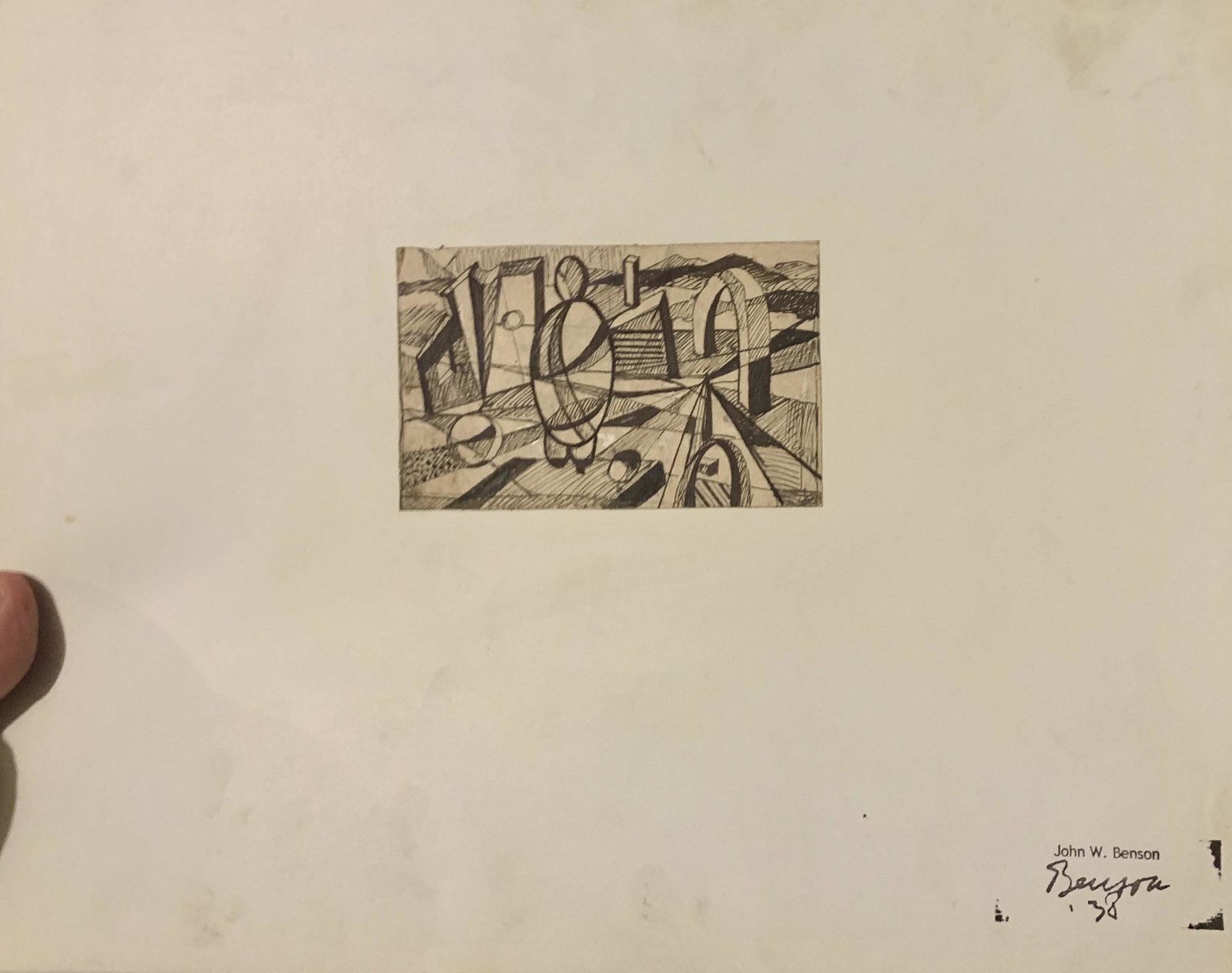 John William Benson, American Artist, Abstract: John William Birger Benson (1904-1978), American Artist, Abstract Expressionist work, pre-war modernism, signed lower right (SLR), mixed media, 1938. Exhibited with: Kennedy Galleries, New York, NY, s