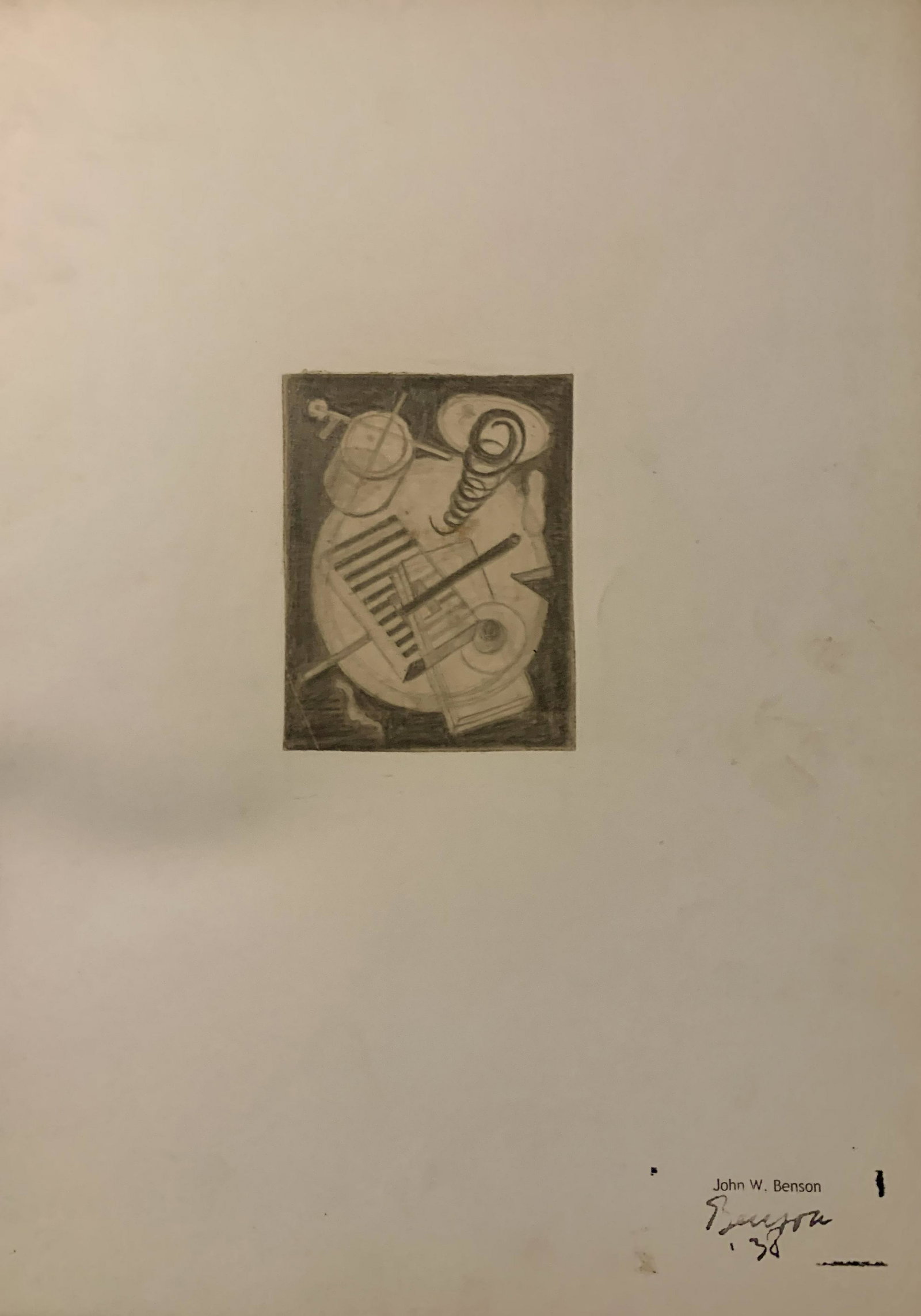 John William Benson, American Artist, Abstract: John William Birger Benson (1904-1978), American Artist, Abstract Expressionist work, pre-war modernism, signed lower right (SLR), graphite drawing, 1938. Exhibited with: Kennedy Galleries, New York, 