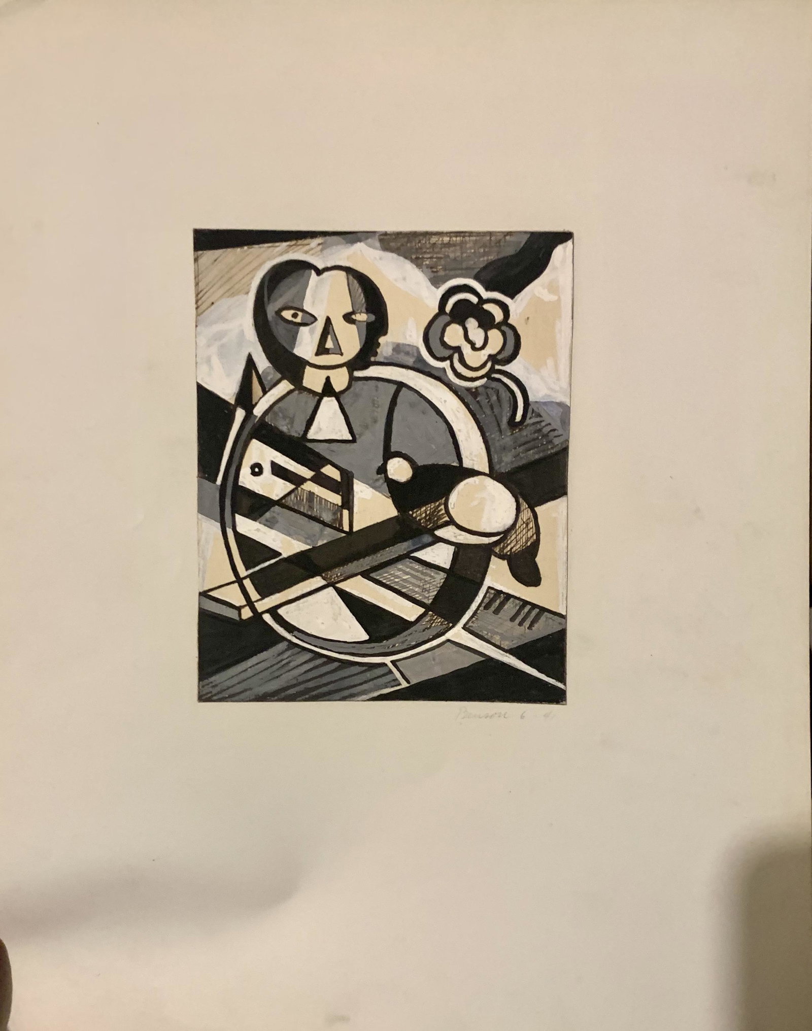 John William Benson, American Artist, Abstract: John William Birger Benson (1904-1978), American Artist, Abstract Expressionist work, pre-war modernism, estate stamped, mixed media, 1938. Exhibited with: Kennedy Galleries, New York, NY, show of mar
