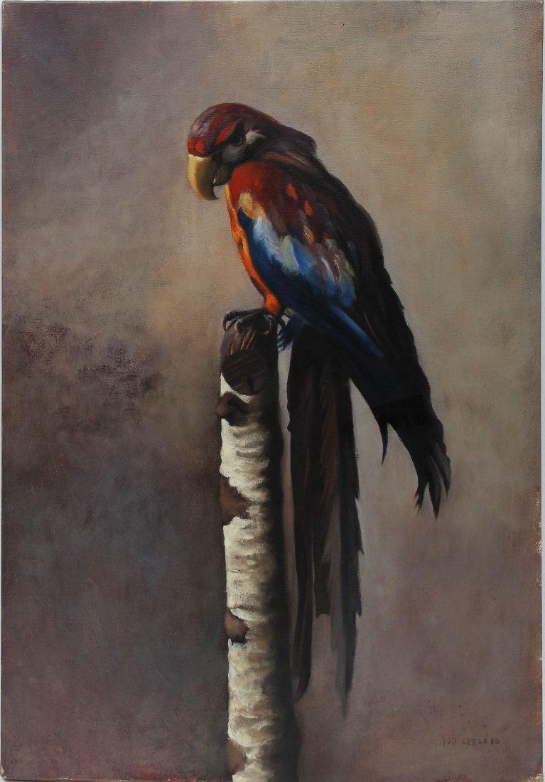 Large Modernist Portrait of a Parrot Oil Painting Signd (1 of 6)