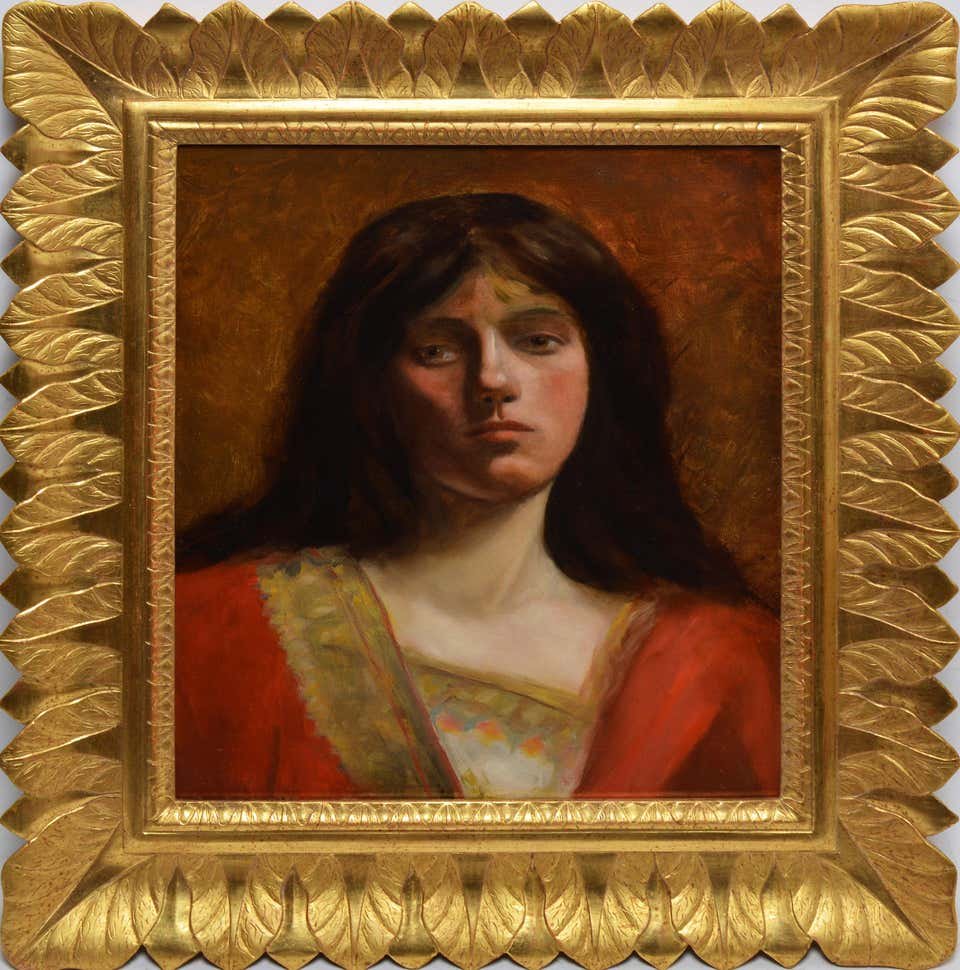 Antique American School Woman Portrait Gold Leaf FRAME (1 of 4)