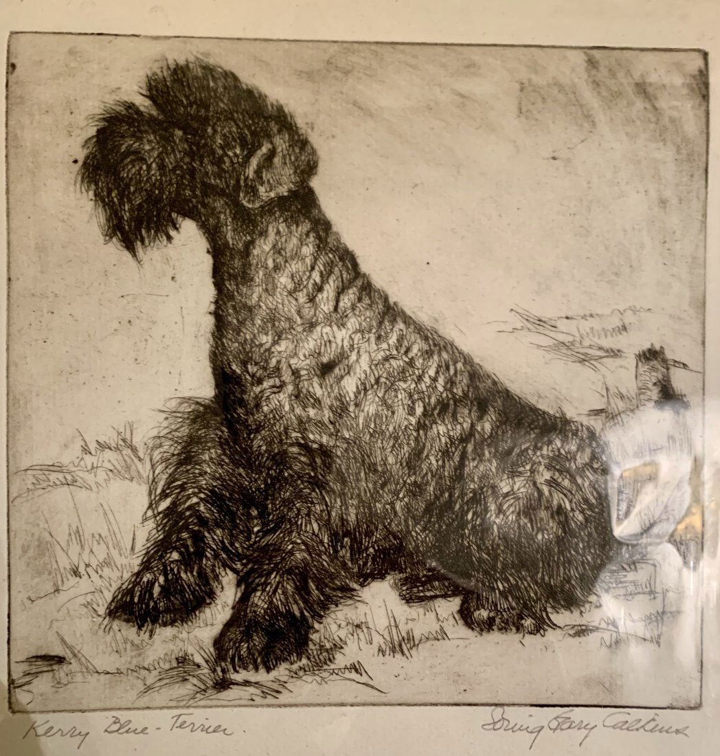 Loring Gary Calkins etching dog, American artist (1 of 4)